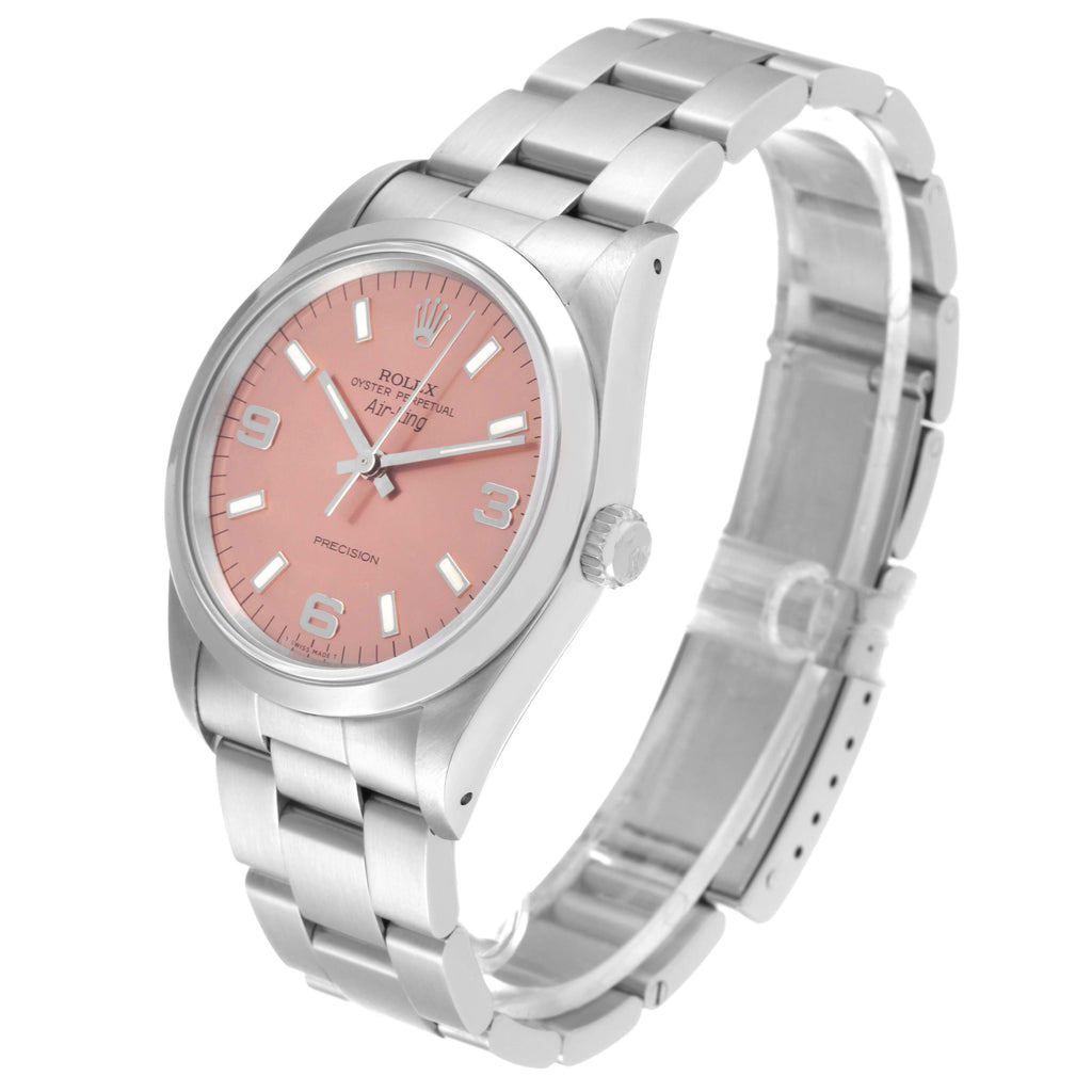 Rolex Air King 34mm Salmon Dial Domed Bezel Steel Mens Watch 14000 Box Papers