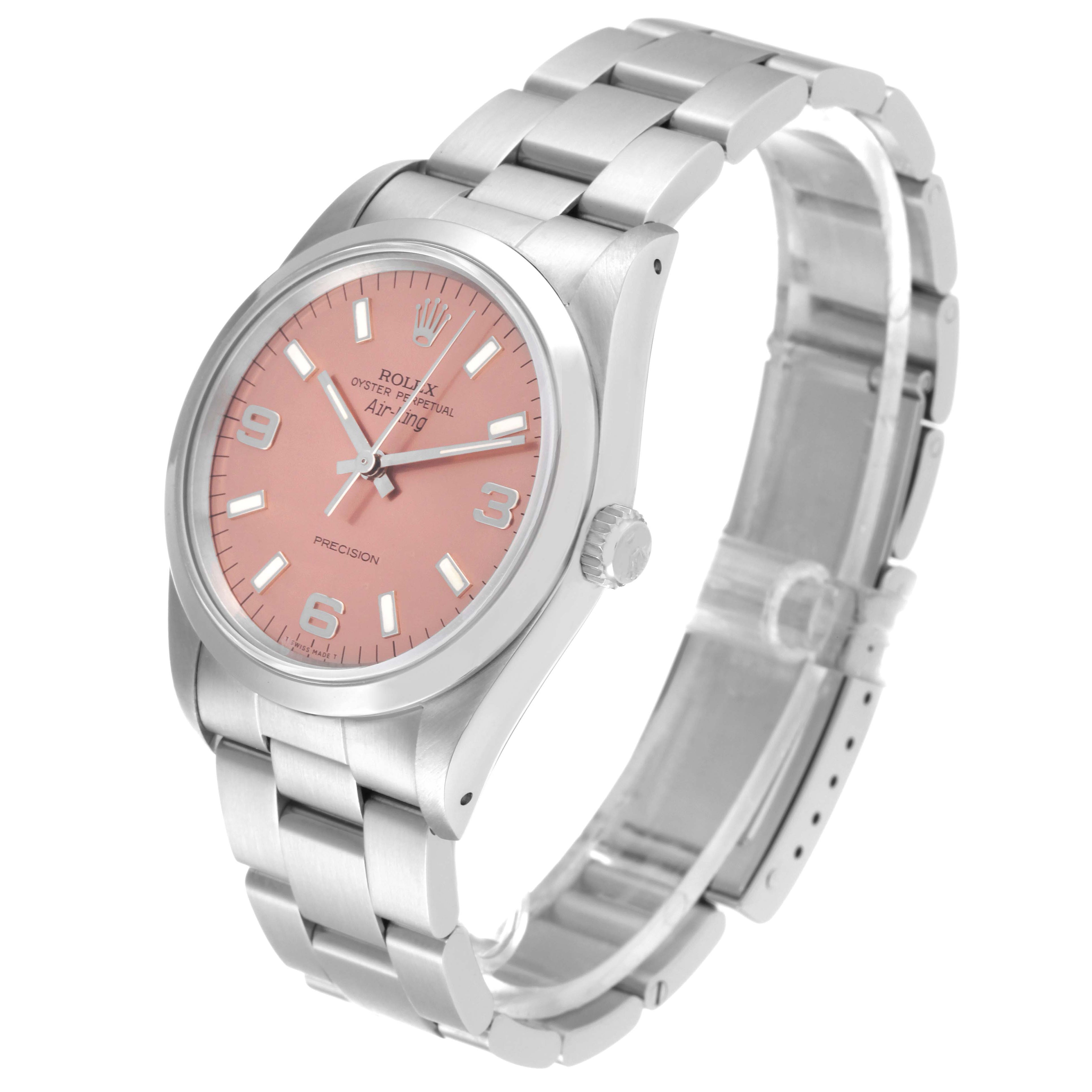 Rolex Air King 34mm Salmon Dial Domed Bezel Steel Mens Watch 14000 Box Papers
