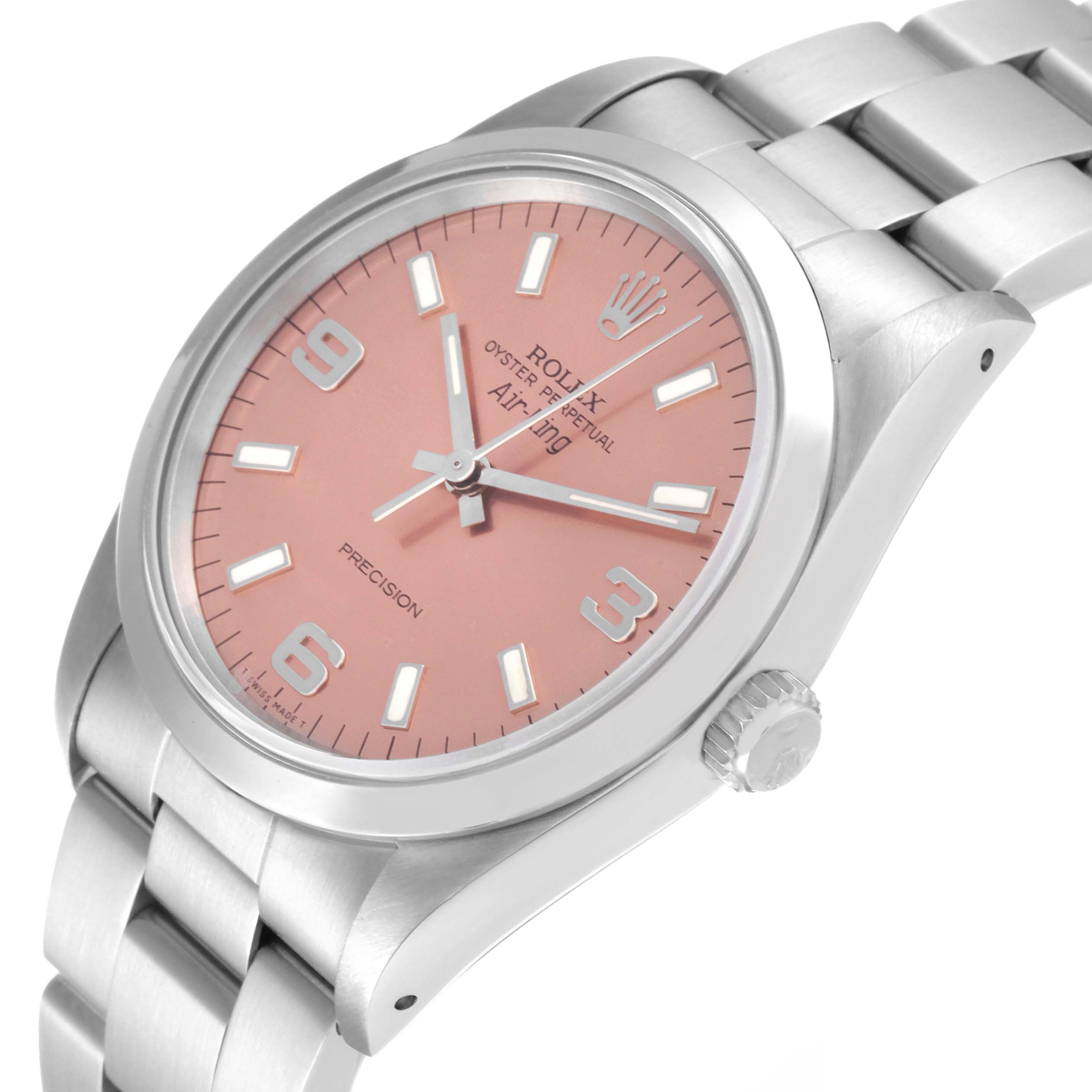 Rolex Air King 34mm Salmon Dial Domed Bezel Steel Mens Watch 14000 Box Papers
