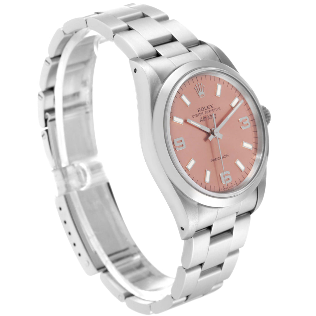 Rolex Air King 34mm Salmon Dial Domed Bezel Steel Mens Watch 14000 Box Papers