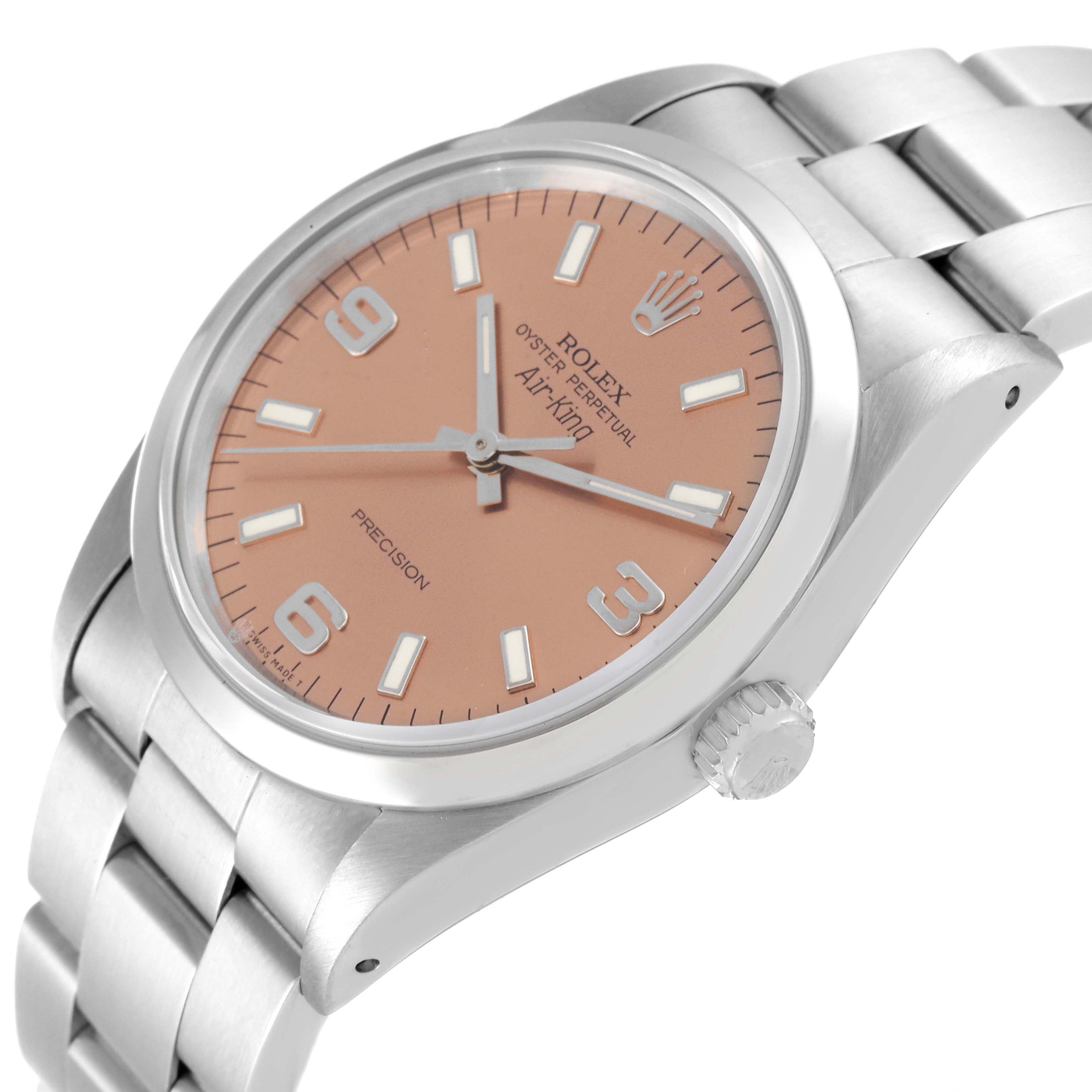 Rolex Air King 34mm Salmon Dial Domed Bezel Steel Mens Watch 14000 Papers