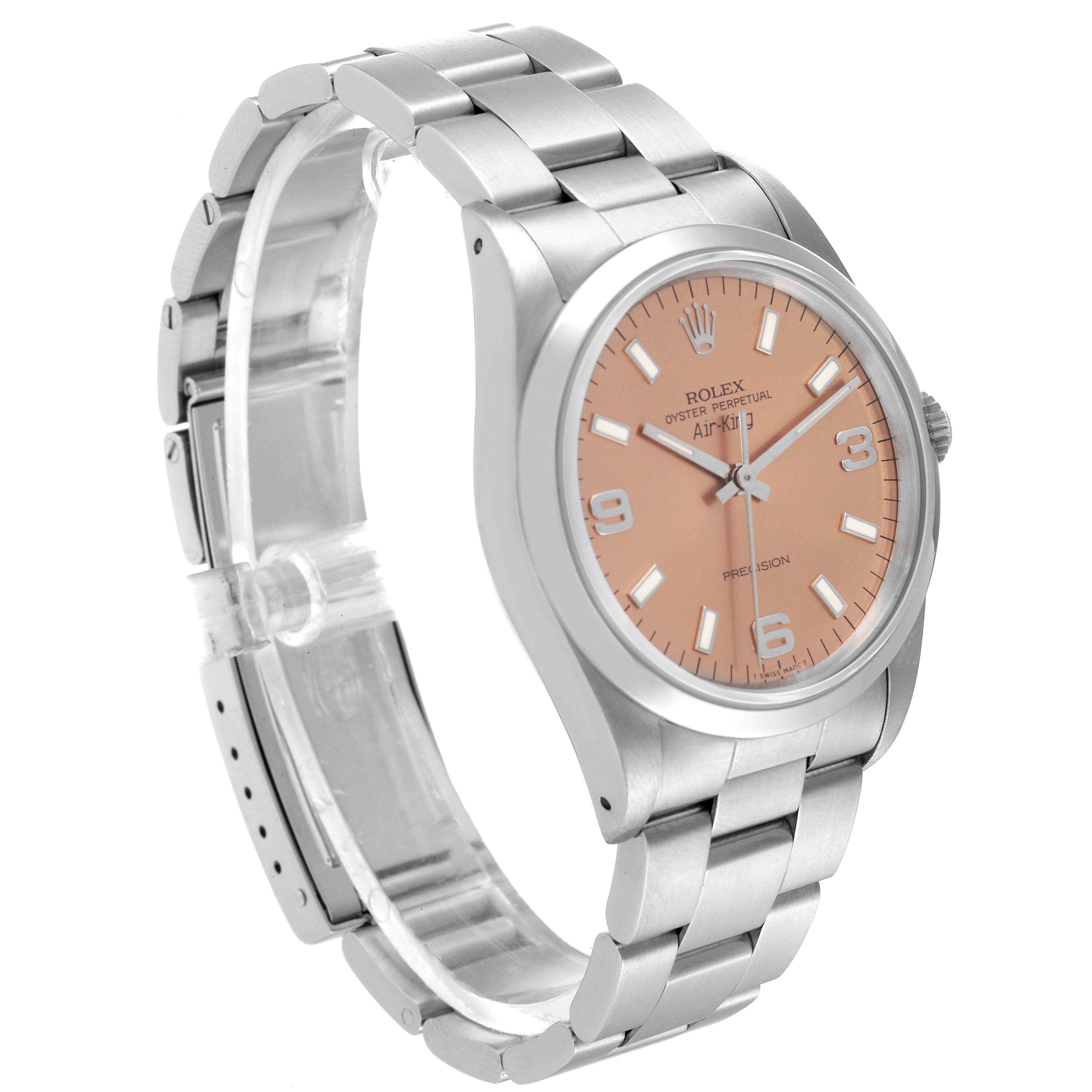 Rolex Air King 34mm Salmon Dial Domed Bezel Steel Mens Watch 14000 Papers