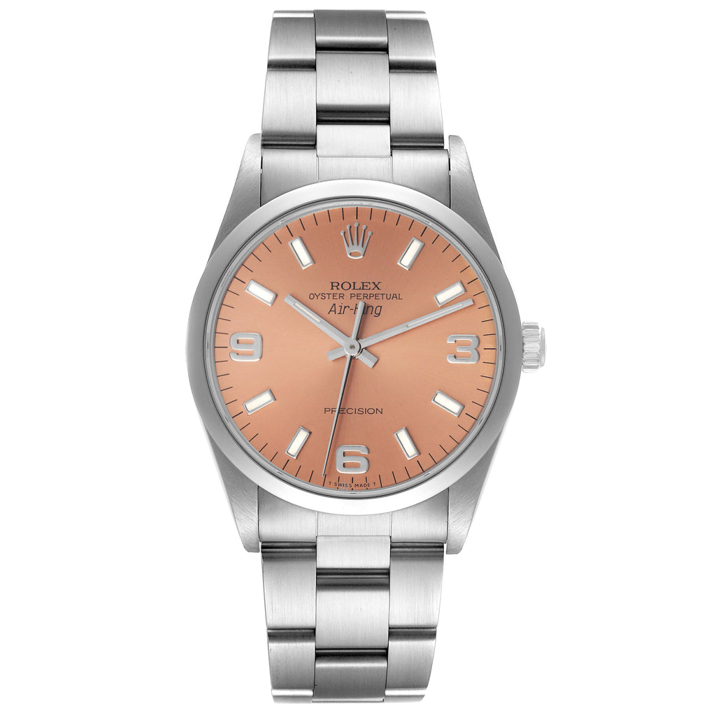 Rolex Air King 34mm Salmon Dial Domed Bezel Steel Mens Watch 14000 Papers