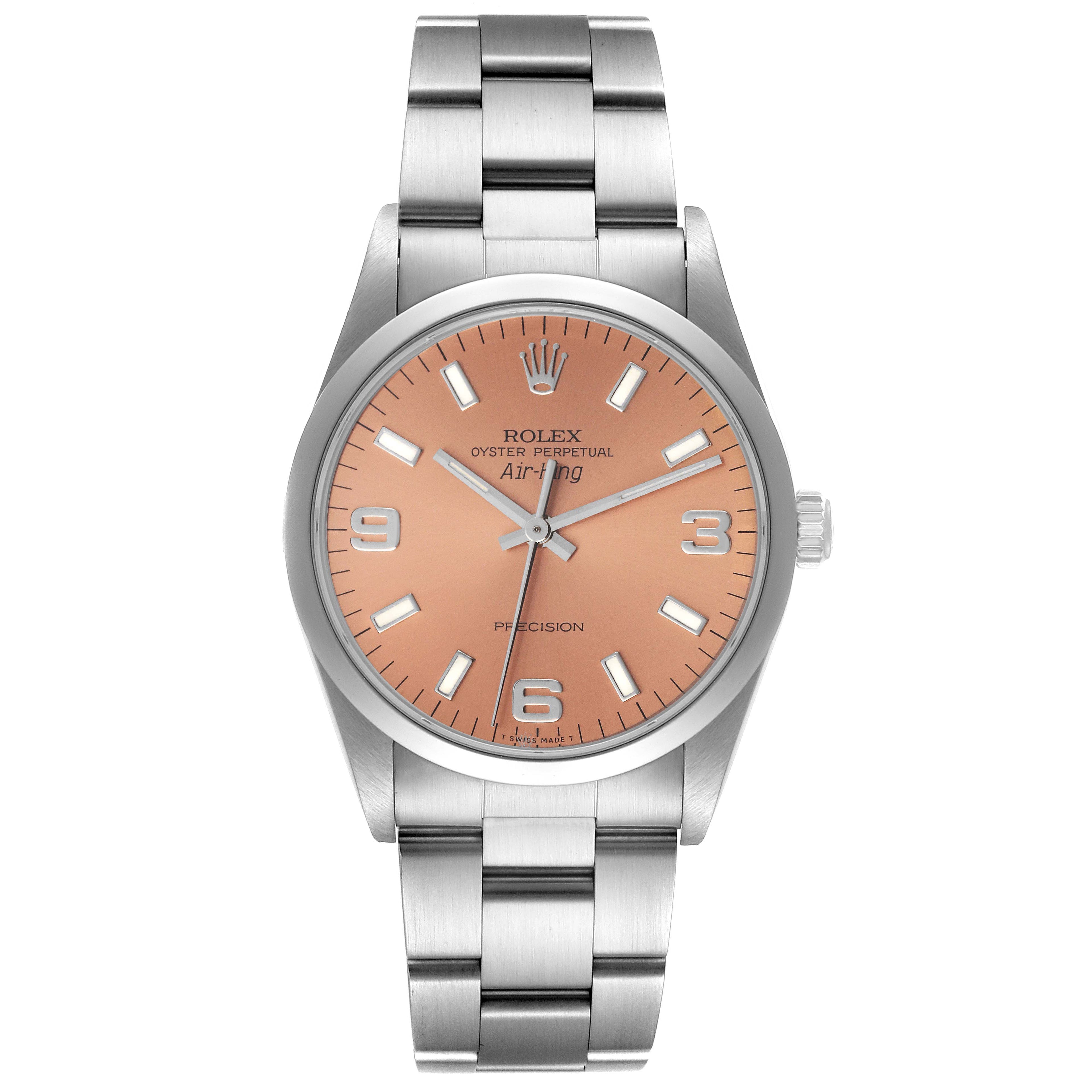 Rolex Air King 34mm Salmon Dial Domed Bezel Steel Mens Watch 14000 Papers