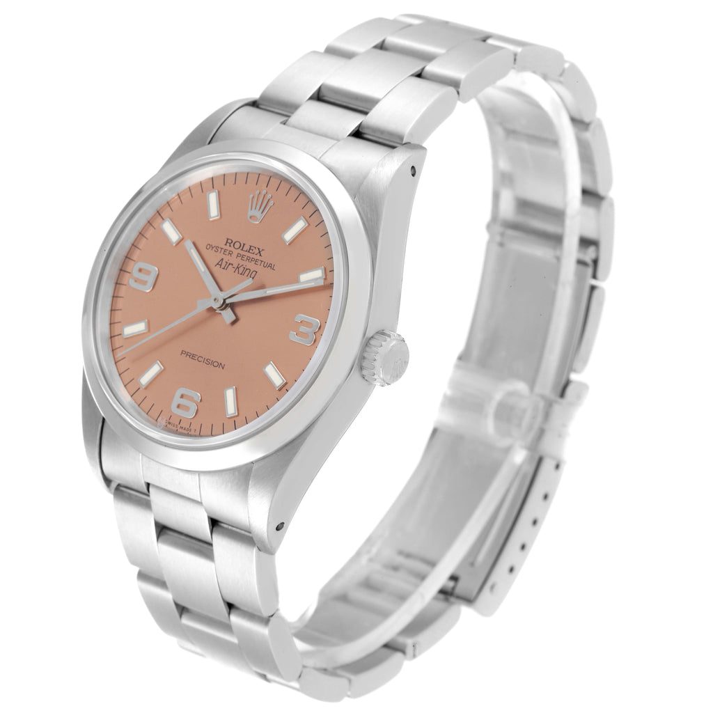 Rolex Air King 34mm Salmon Dial Domed Bezel Steel Mens Watch 14000 Papers