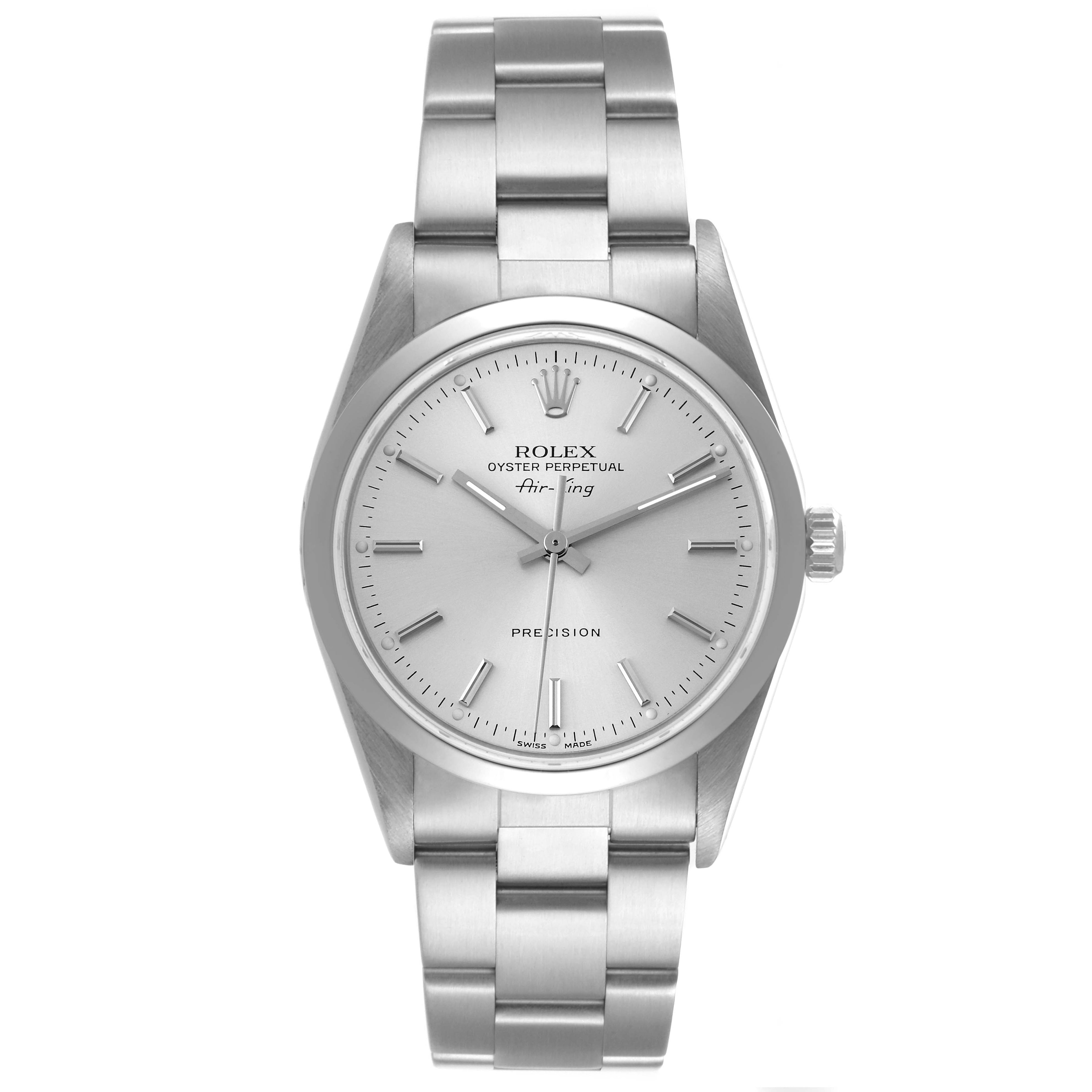 Rolex Air King 34mm Silver Dial Smooth Bezel Steel Mens Watch 14000M