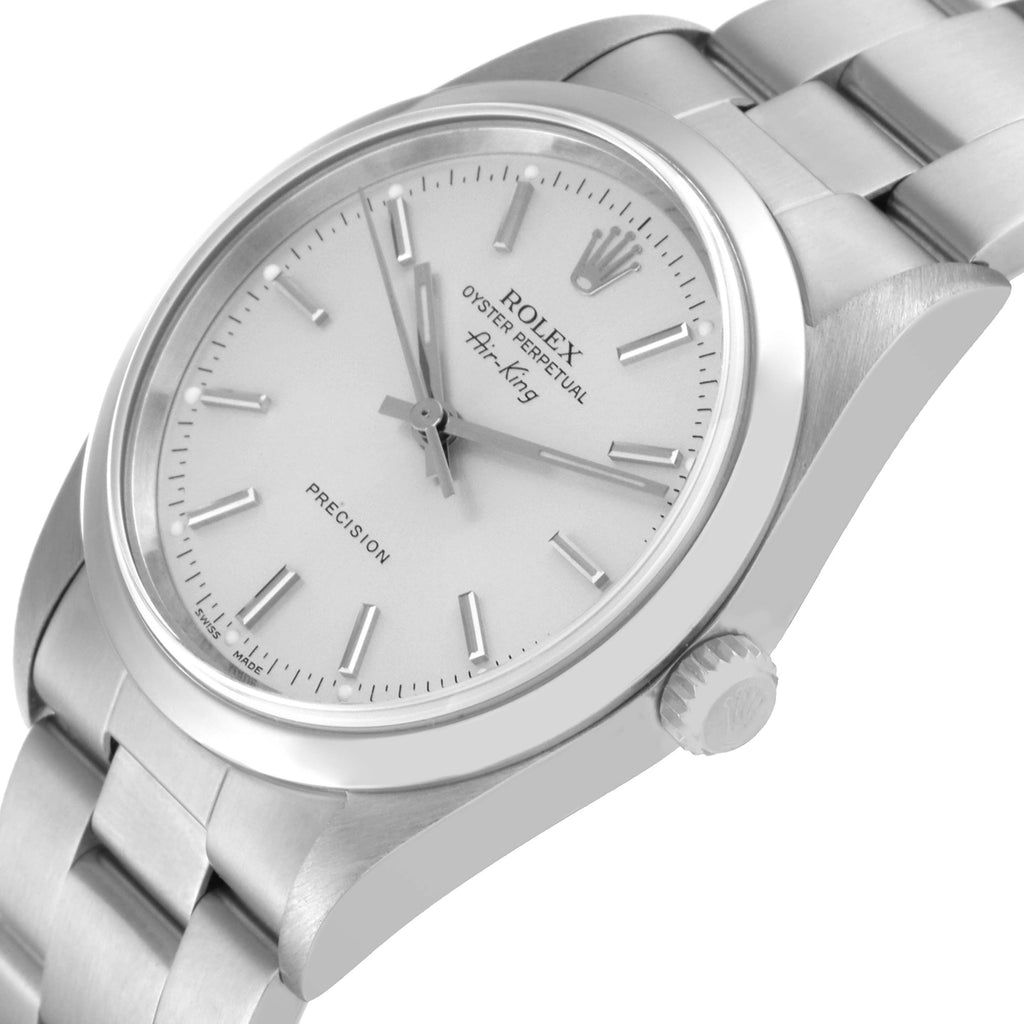 Rolex Air King 34mm Silver Dial Smooth Bezel Steel Mens Watch 14000M