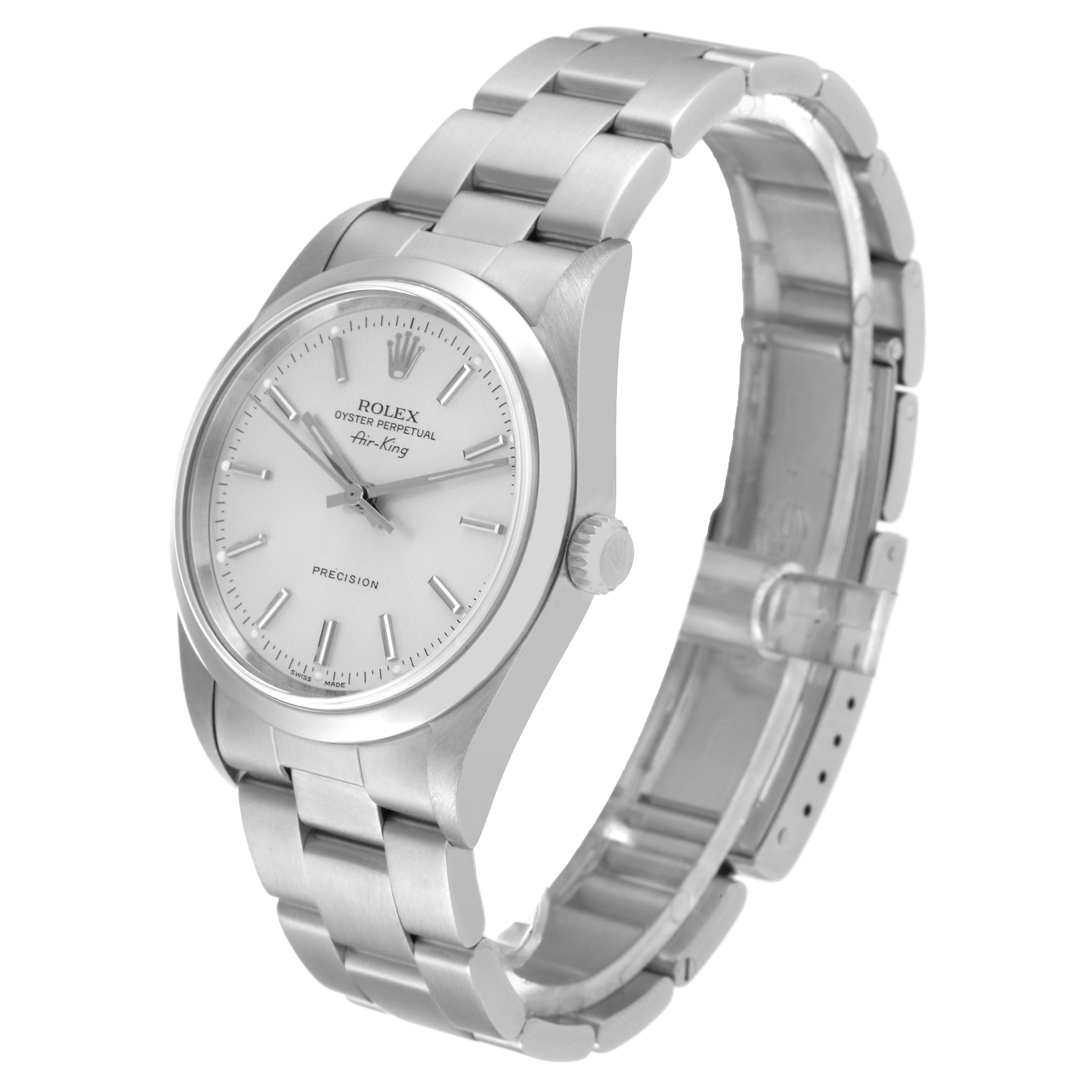 Rolex Air King 34mm Silver Dial Smooth Bezel Steel Mens Watch 14000M