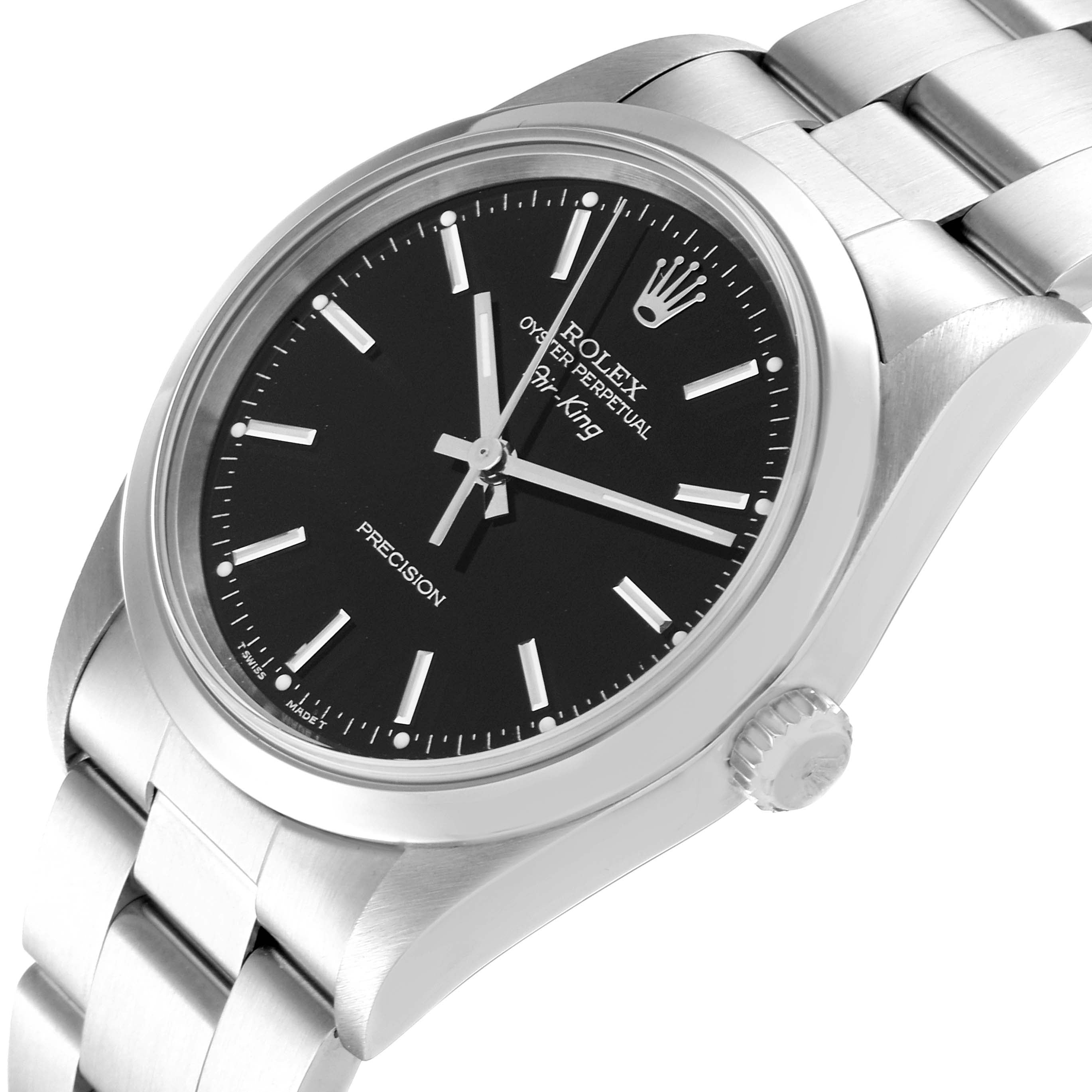 Rolex Air King Black Dial Domed Bezel Steel Mens Watch 14000