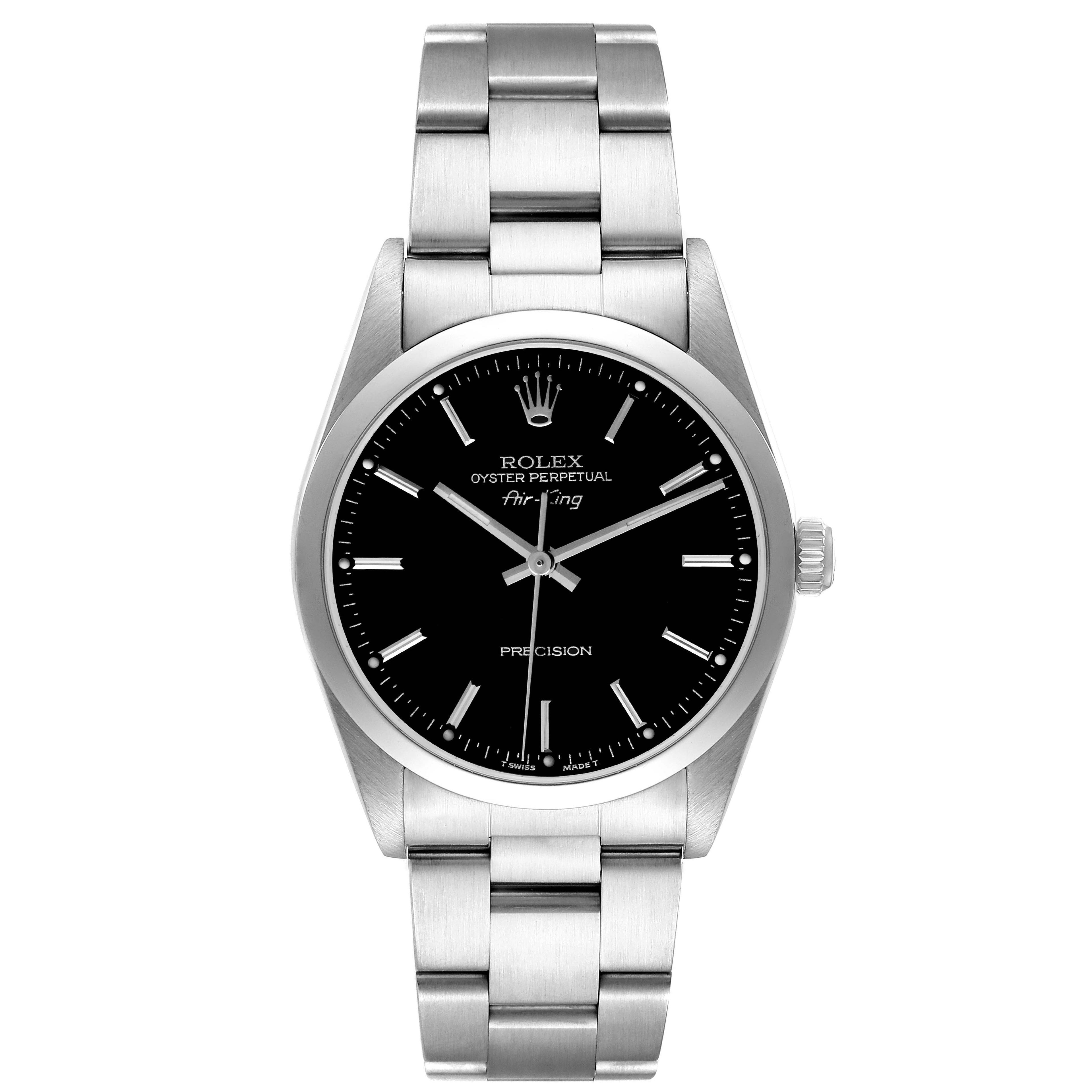 Rolex Air King Black Dial Domed Bezel Steel Mens Watch 14000