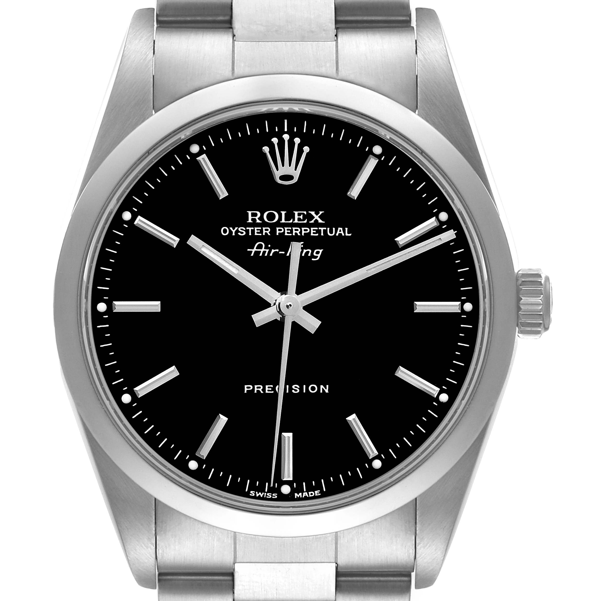 Rolex Air King 34mm Black Dial Domed Bezel Steel Mens Watch 14000