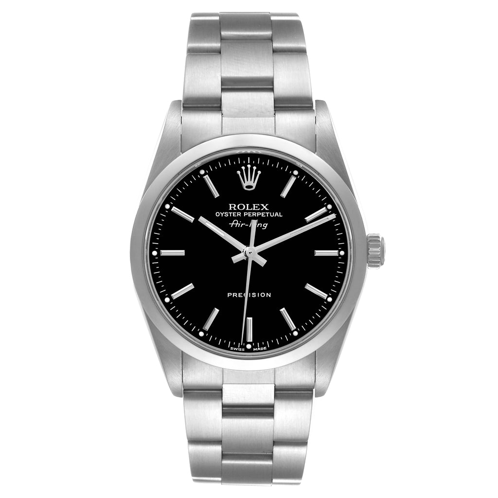 Rolex Air King 34mm Black Dial Domed Bezel Steel Mens Watch 14000