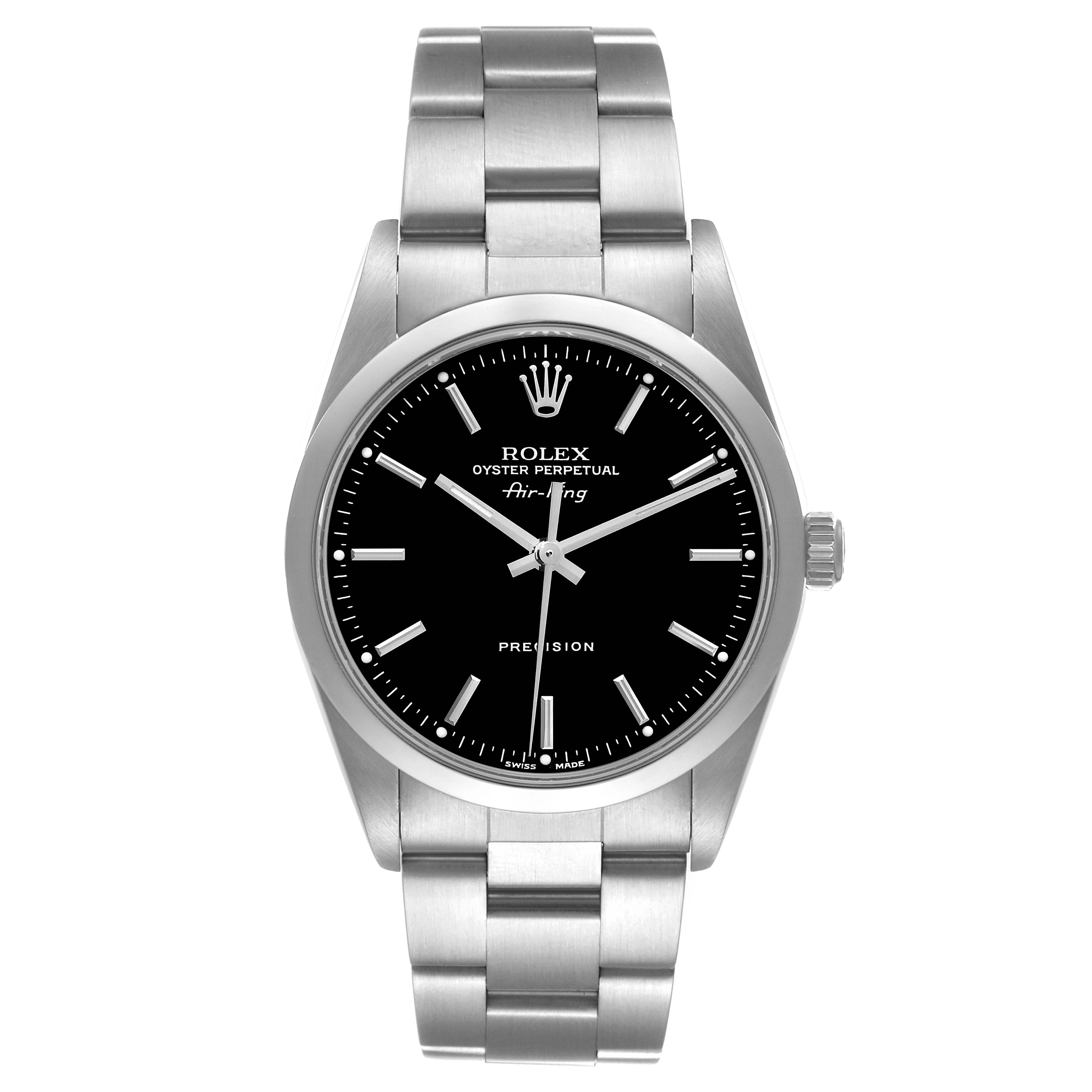 Rolex Air King 34mm Black Dial Domed Bezel Steel Mens Watch 14000