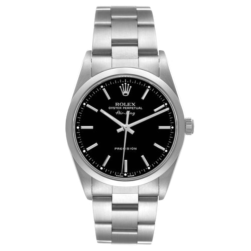 Rolex Air King 34mm Black Dial Domed Bezel Steel Mens Watch 14000