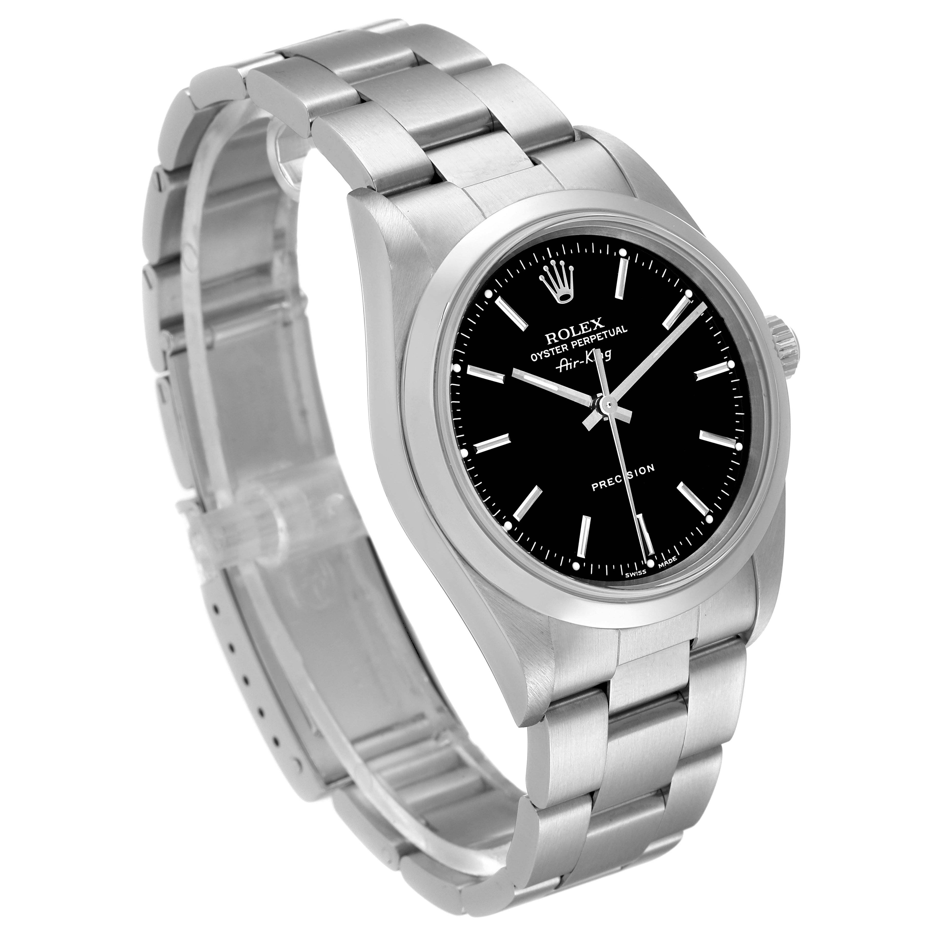 Rolex Air King 34mm Black Dial Domed Bezel Steel Mens Watch 14000