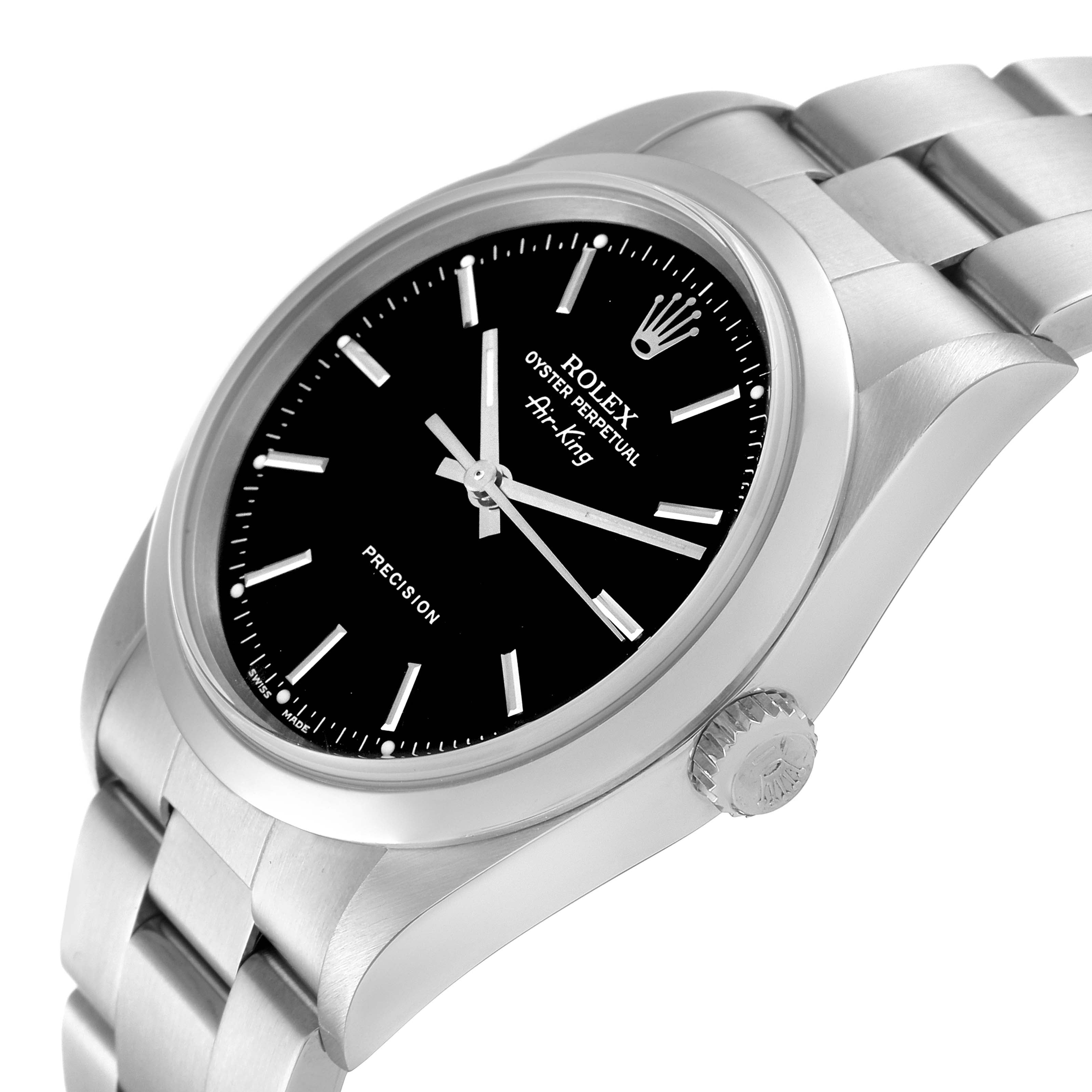 Rolex Air King 34mm Black Dial Domed Bezel Steel Mens Watch 14000