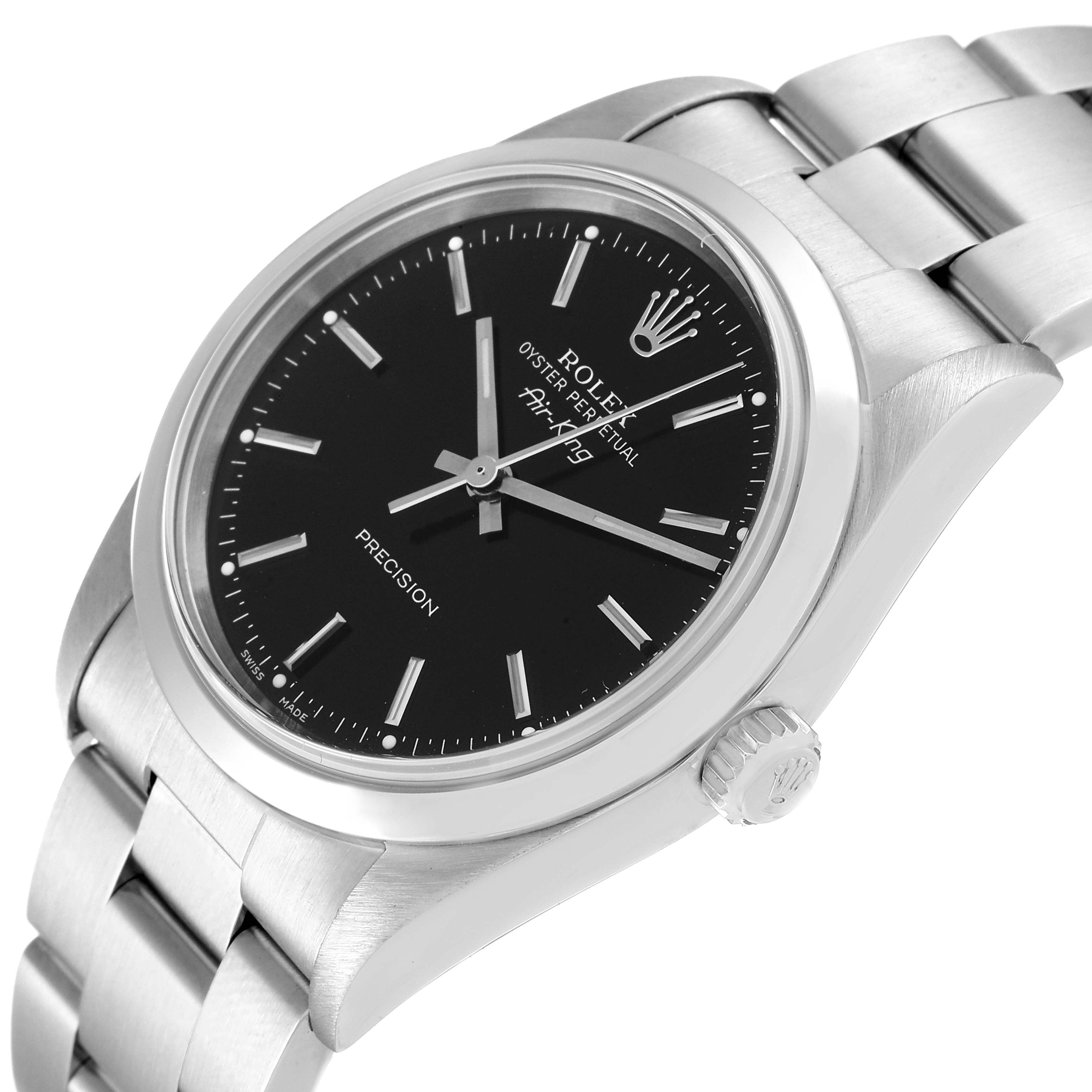 Rolex Air King 34mm Steel Black Dial Domed Bezel Mens Watch 14000 Box Papers