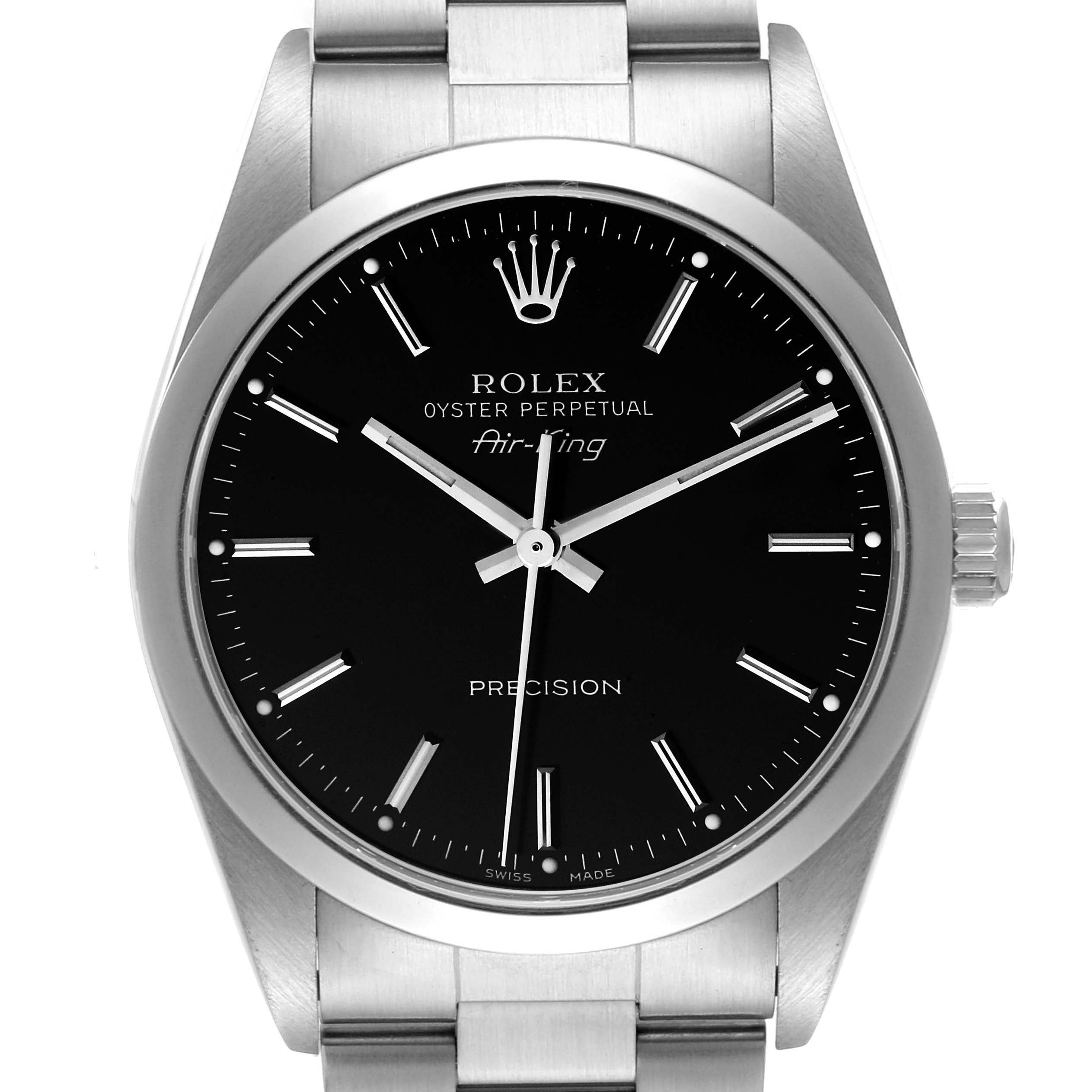 Rolex Air King 34mm Steel Black Dial Domed Bezel Mens Watch 14000 Box Papers