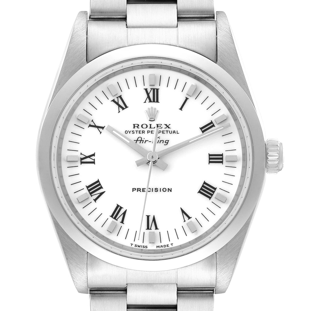 Rolex Air King 34mm White Roman Dial Domed Bezel Mens Watch 14000