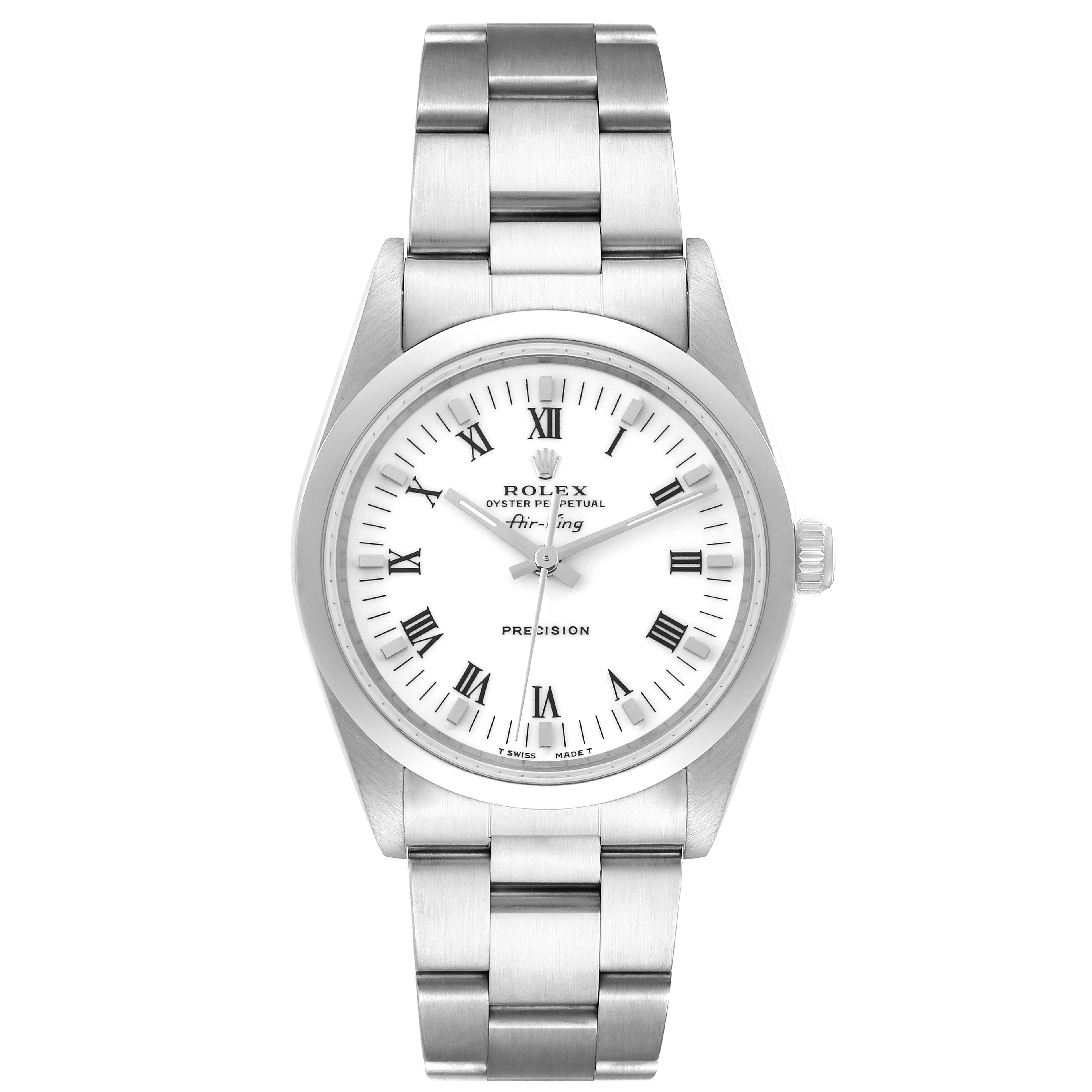 Rolex Air King 34mm White Roman Dial Domed Bezel Mens Watch 14000