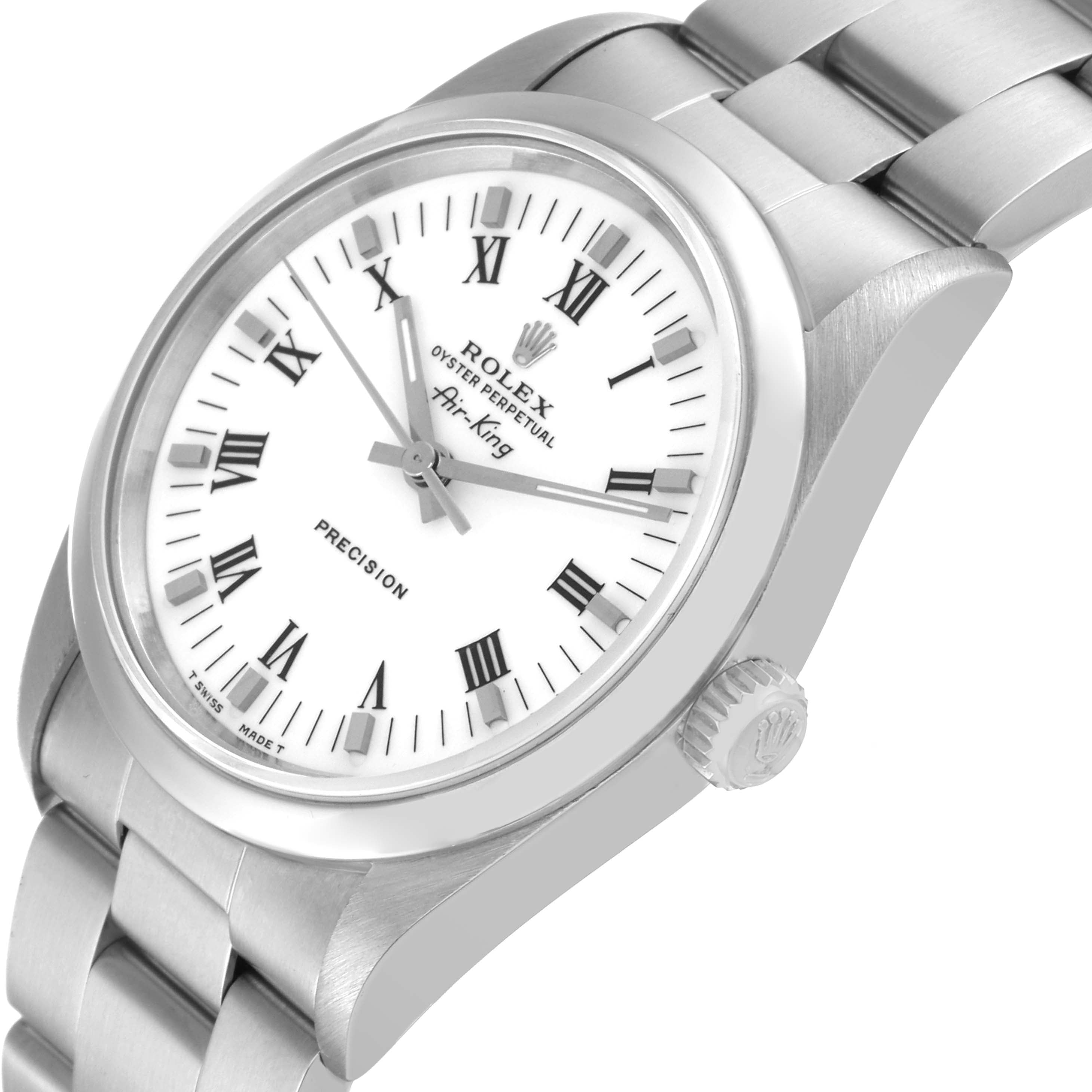 Rolex Air King 34mm White Roman Dial Domed Bezel Mens Watch 14000