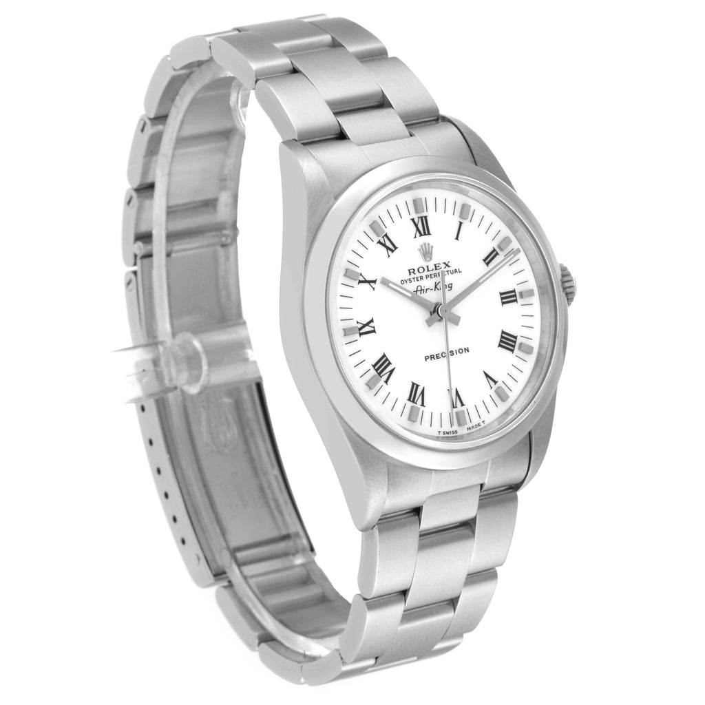 Rolex Air King 34mm White Roman Dial Domed Bezel Mens Watch 14000