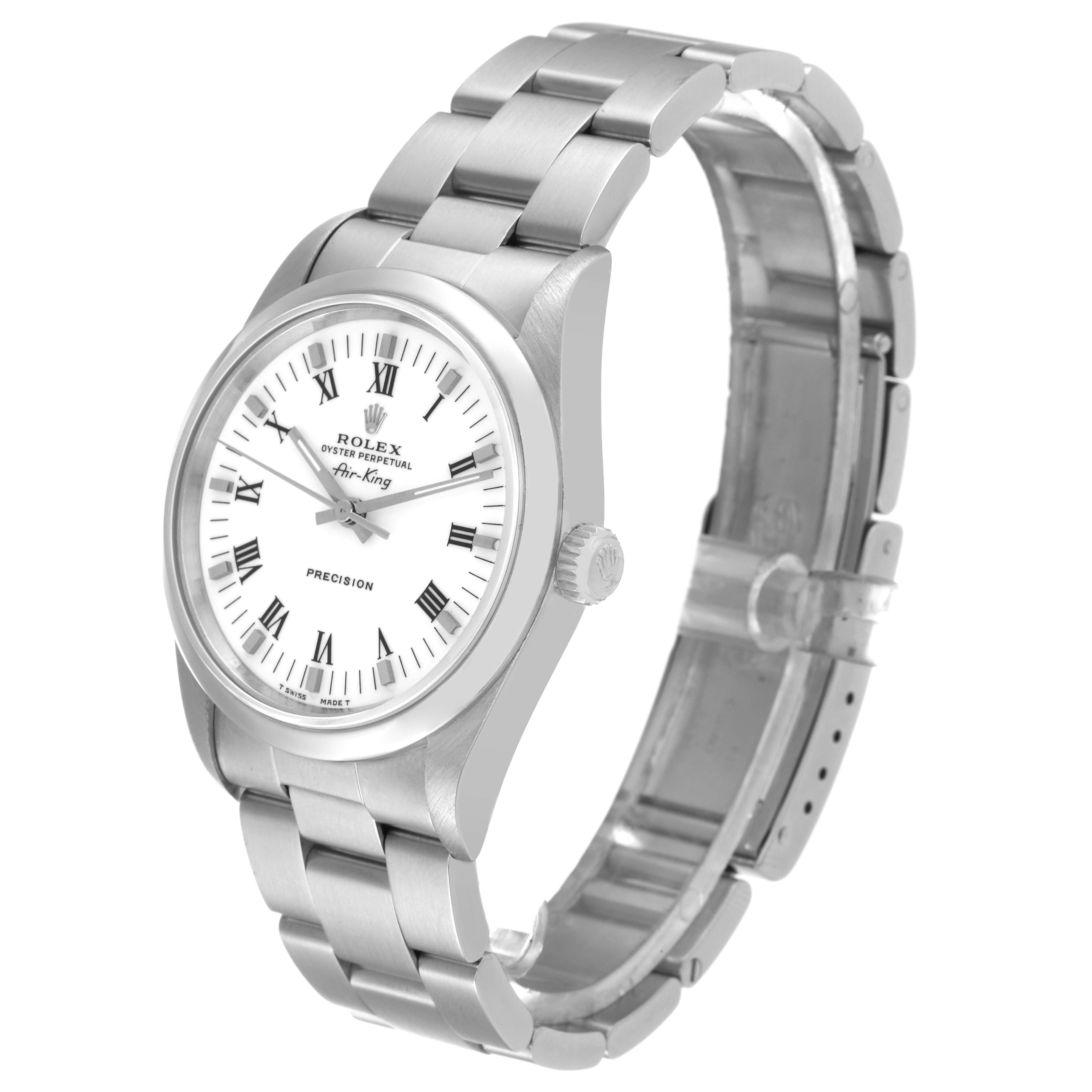 Rolex Air King 34mm White Roman Dial Domed Bezel Mens Watch 14000