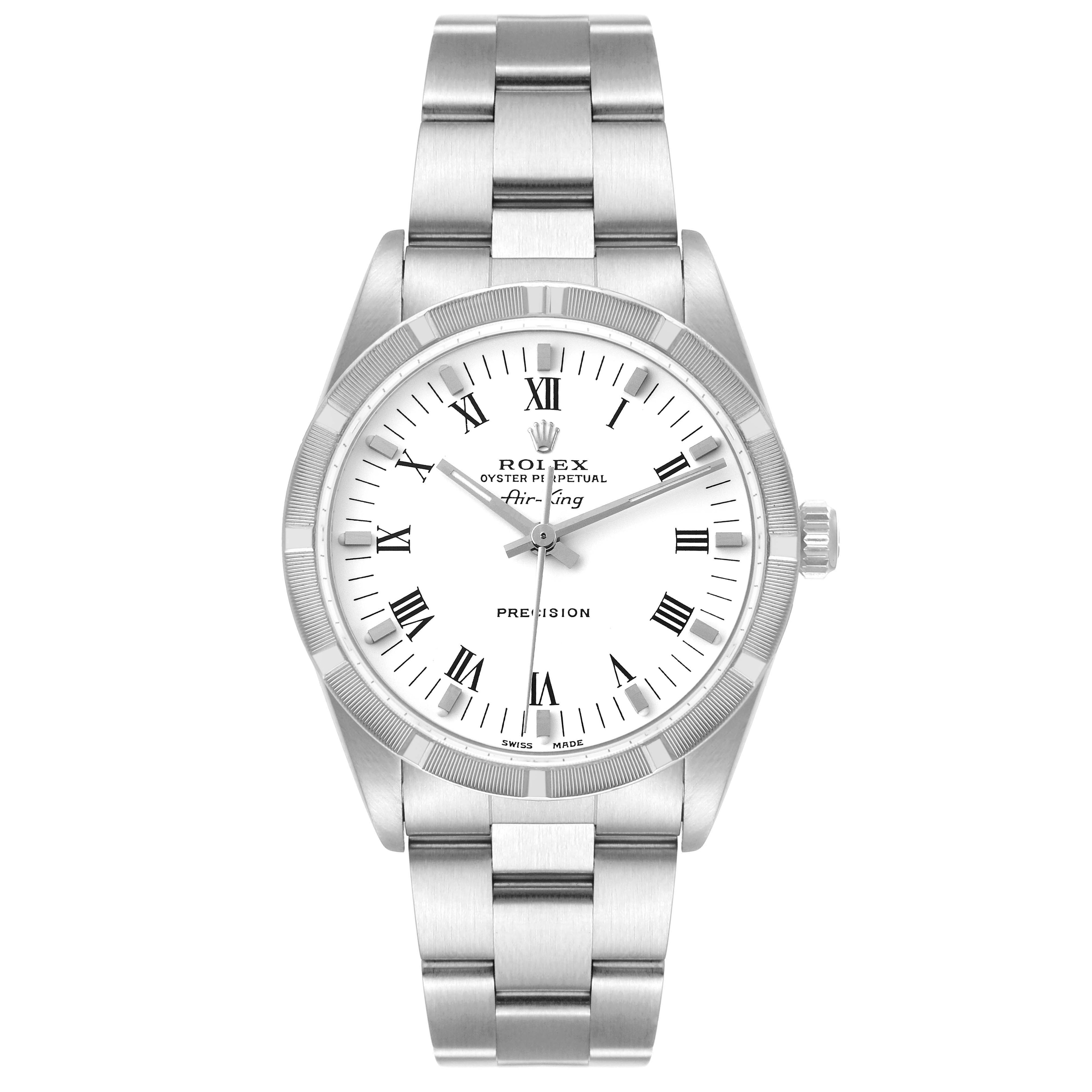 Rolex Air King 34mm White Roman Dial Steel Mens Watch 14010 Box Tag