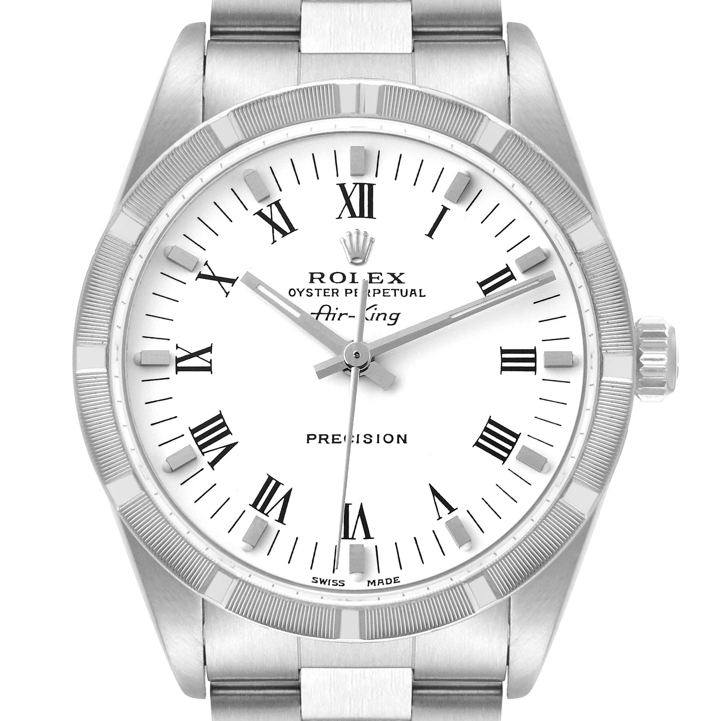 Rolex Air King 34mm White Roman Dial Steel Mens Watch 14010 Box Tag