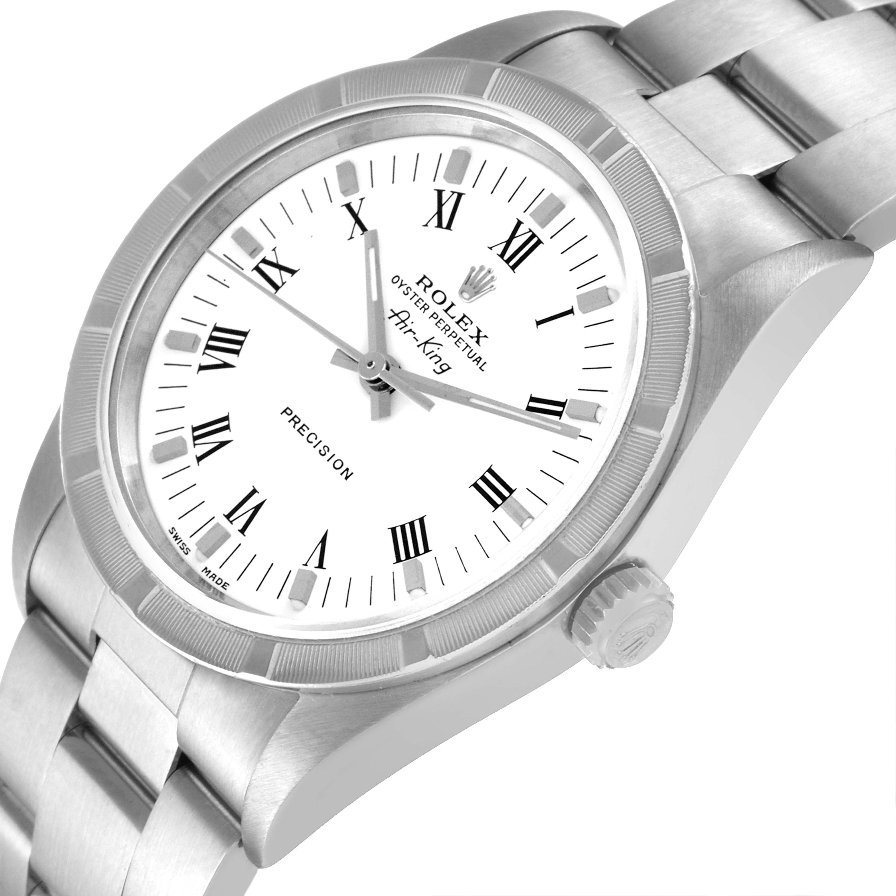 Rolex Air King 34mm White Roman Dial Steel Mens Watch 14010 Box Tag