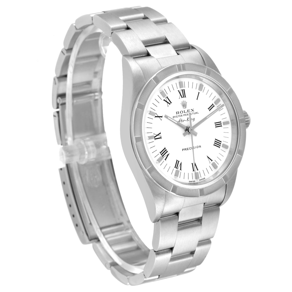 Rolex Air King 34mm White Roman Dial Steel Mens Watch 14010 Box Tag