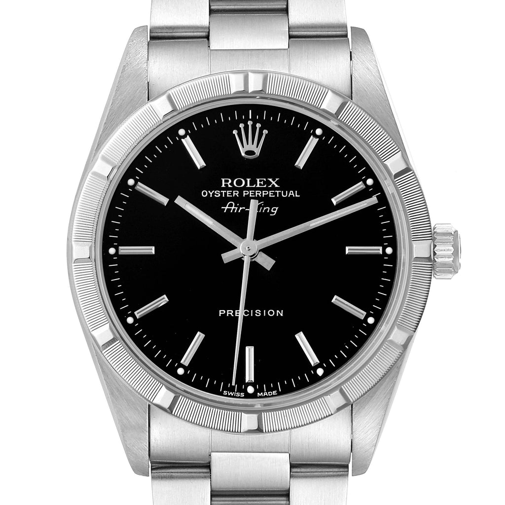 Rolex Air King Black Dial Steel Engine Turned Bezel Mens Watch 14010