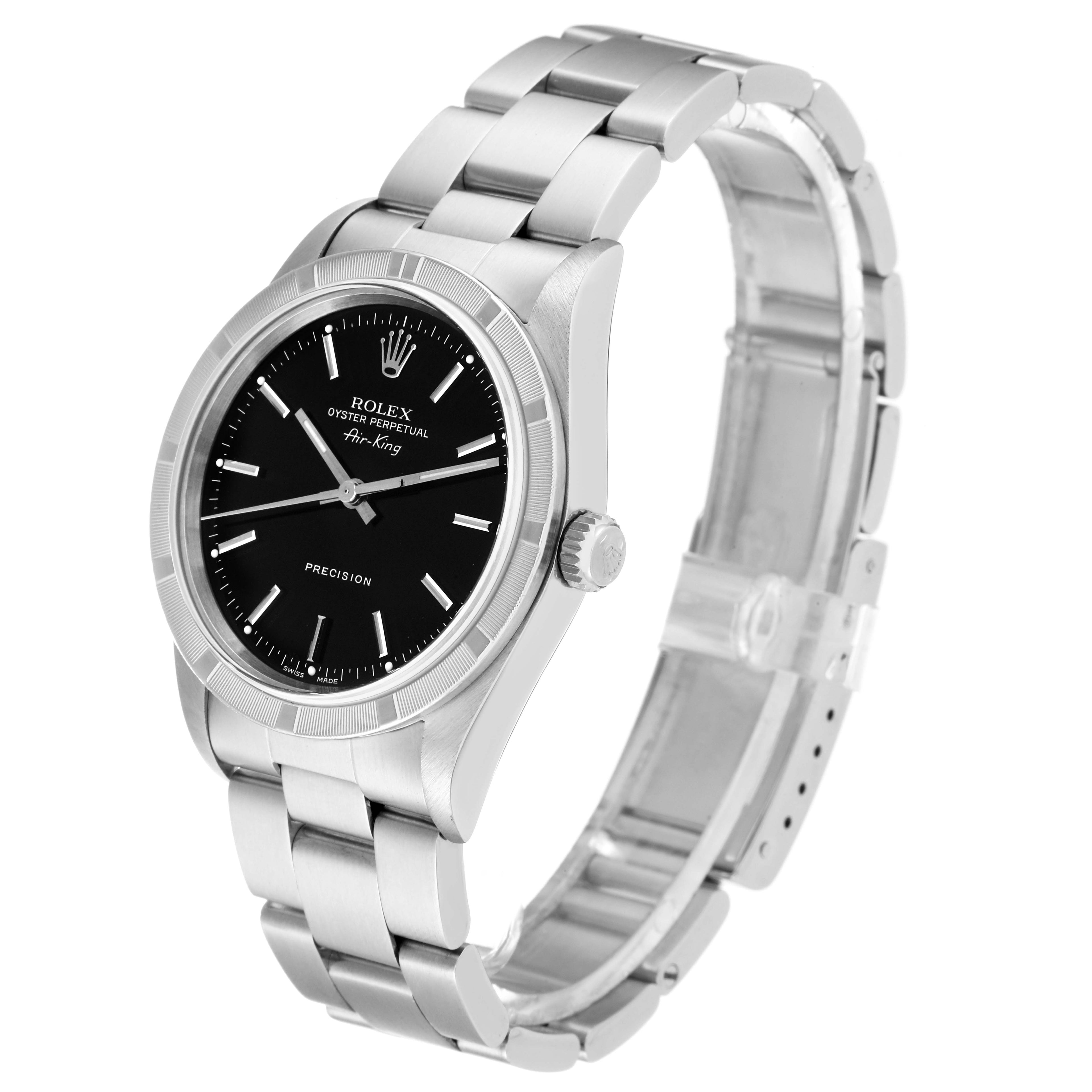 Rolex Air King Black Dial Steel Engine Turned Bezel Mens Watch 14010