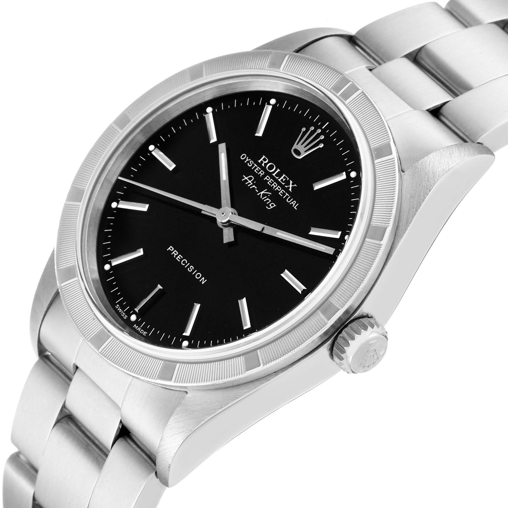 Rolex Air King Black Dial Steel Engine Turned Bezel Mens Watch 14010