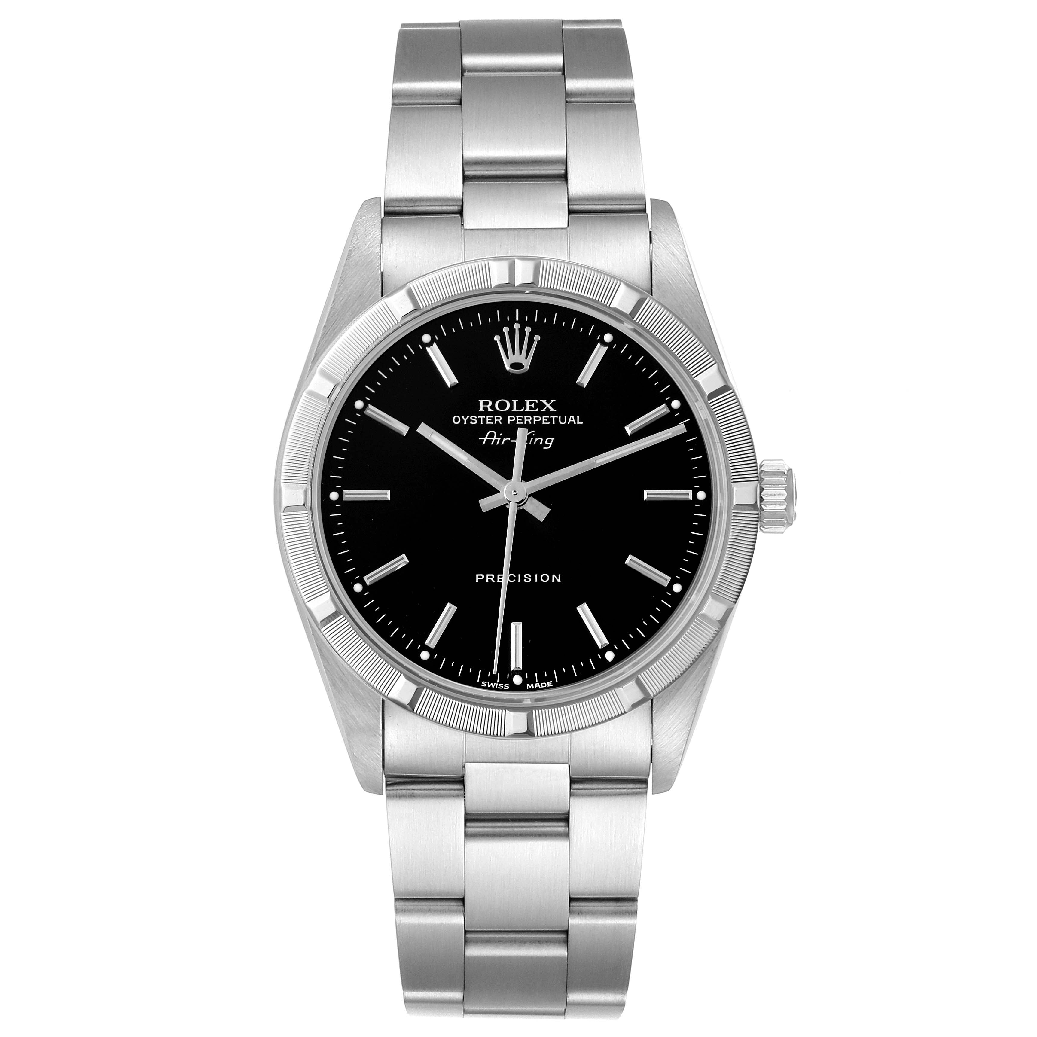 Rolex Air King Black Dial Steel Engine Turned Bezel Mens Watch 14010