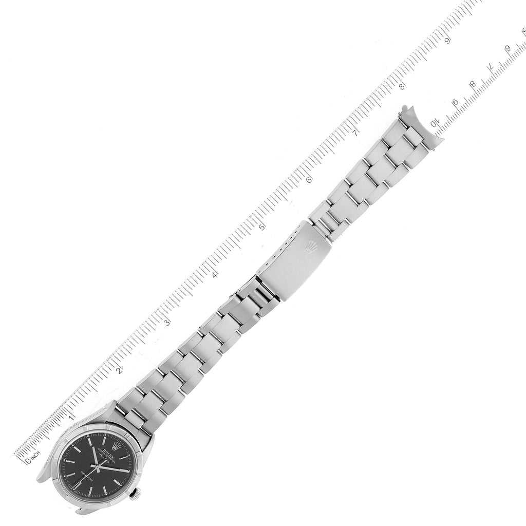 Rolex Air King Black Dial Steel Engine Turned Bezel Mens Watch 14010 Box Papers