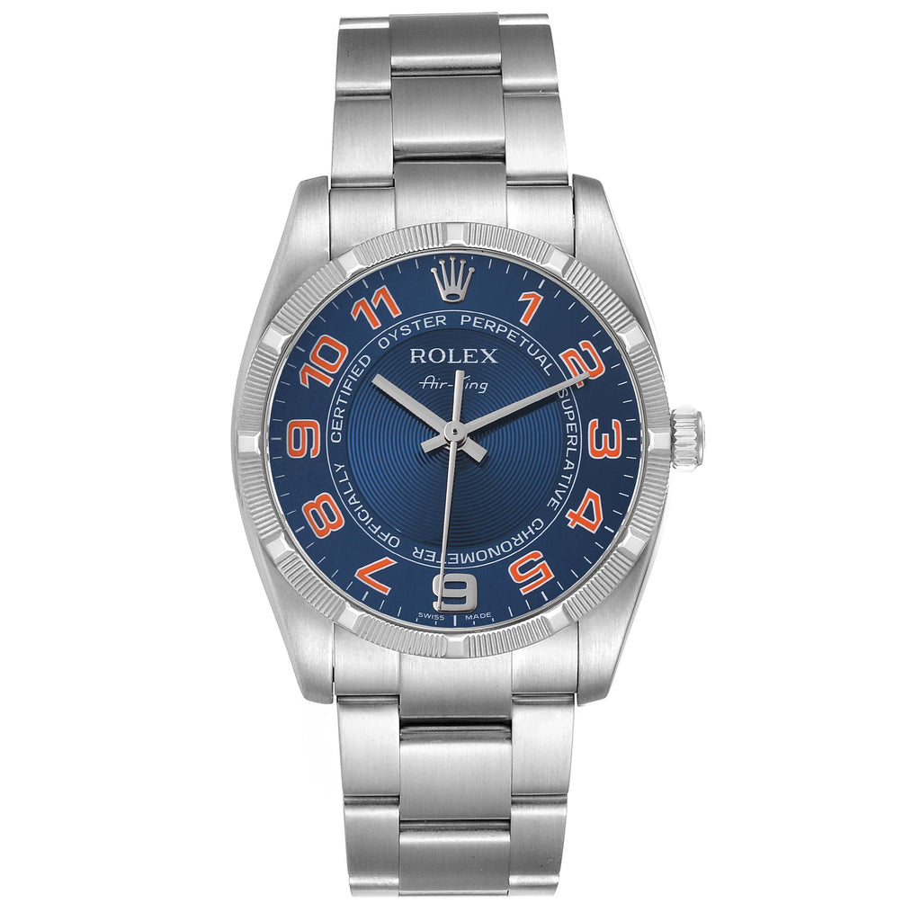 Rolex Air King Blue Concentric Dial Steel Mens Watch 114210 Box Card