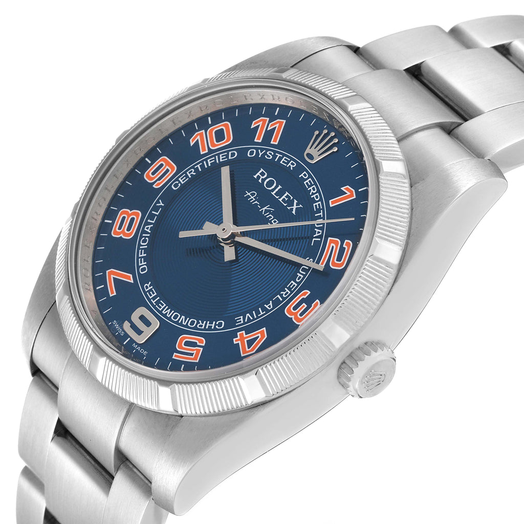 Rolex Air King Blue Concentric Dial Steel Mens Watch 114210 Box Card