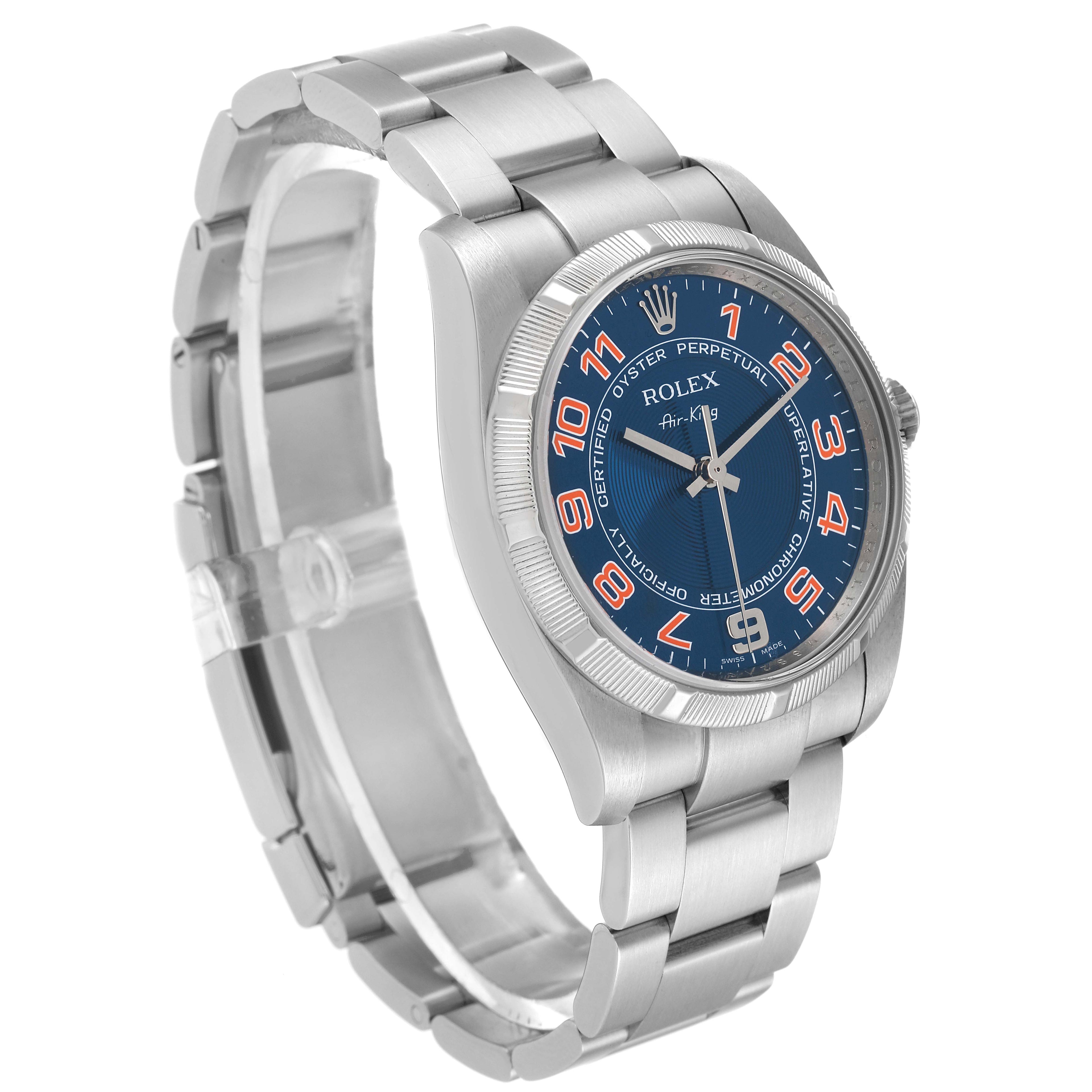 Rolex Air King Blue Concentric Dial Steel Mens Watch 114210 Box Card