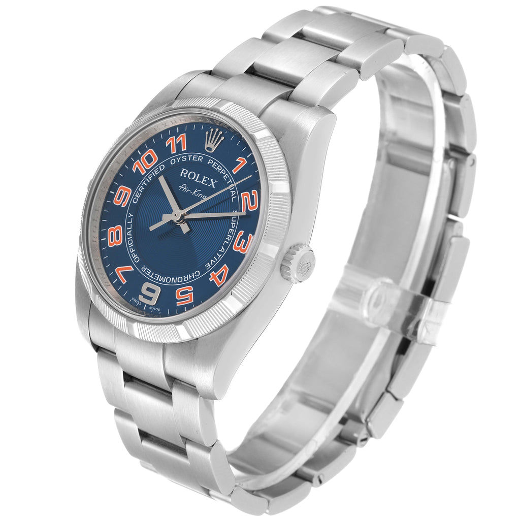 Rolex Air King Blue Concentric Dial Steel Mens Watch 114210 Box Card