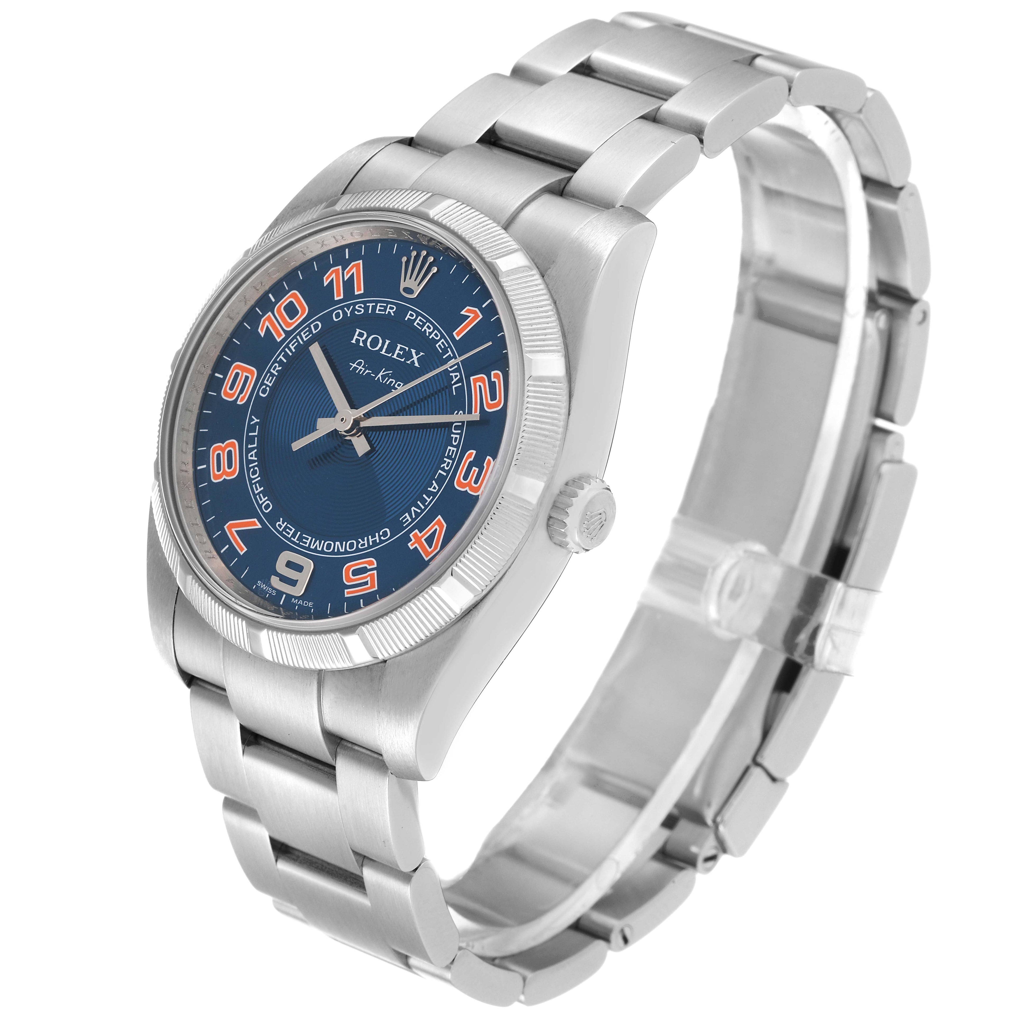 Rolex Air King Blue Concentric Dial Steel Mens Watch 114210 Box Card