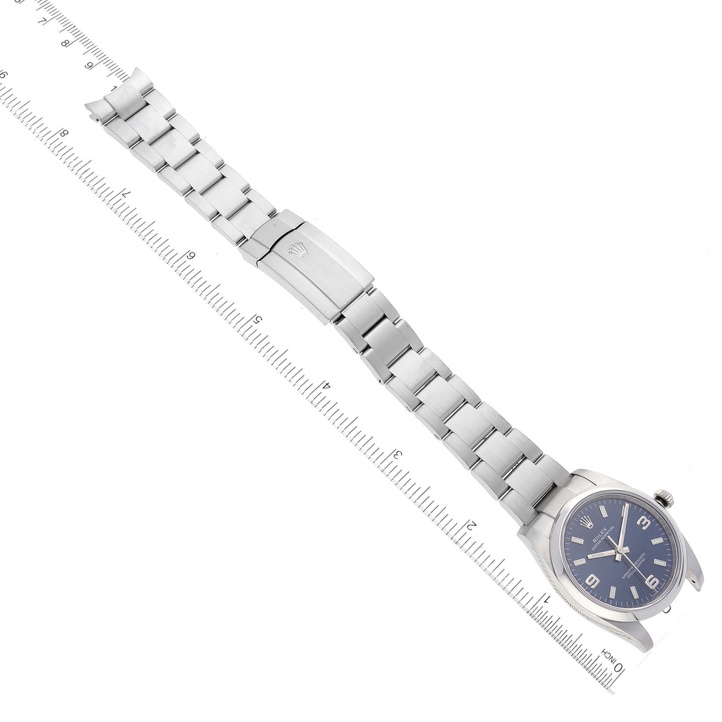 Rolex Air King Blue Dial Smooth Bezel Steel Mens Watch 114200 Box Card