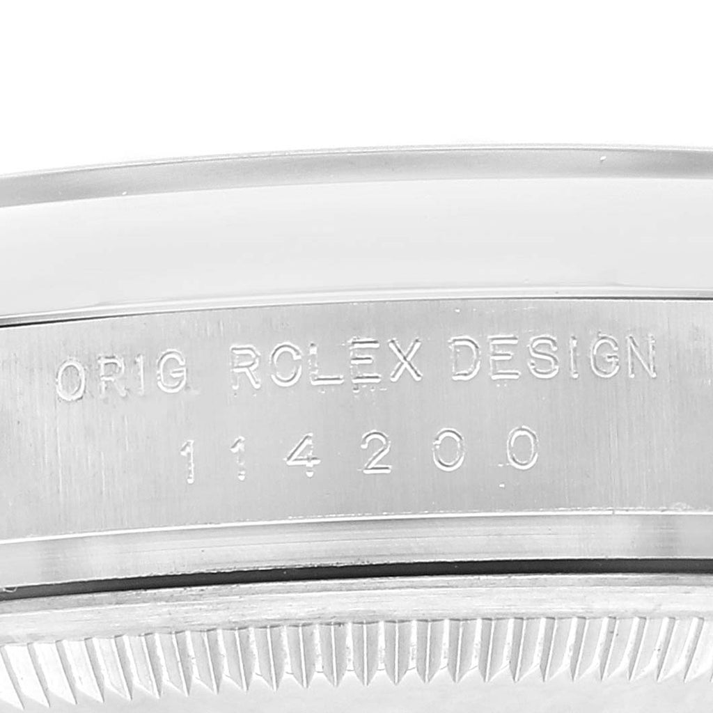 Rolex Air King Blue Dial Smooth Bezel Steel Mens Watch 114200 Box Card