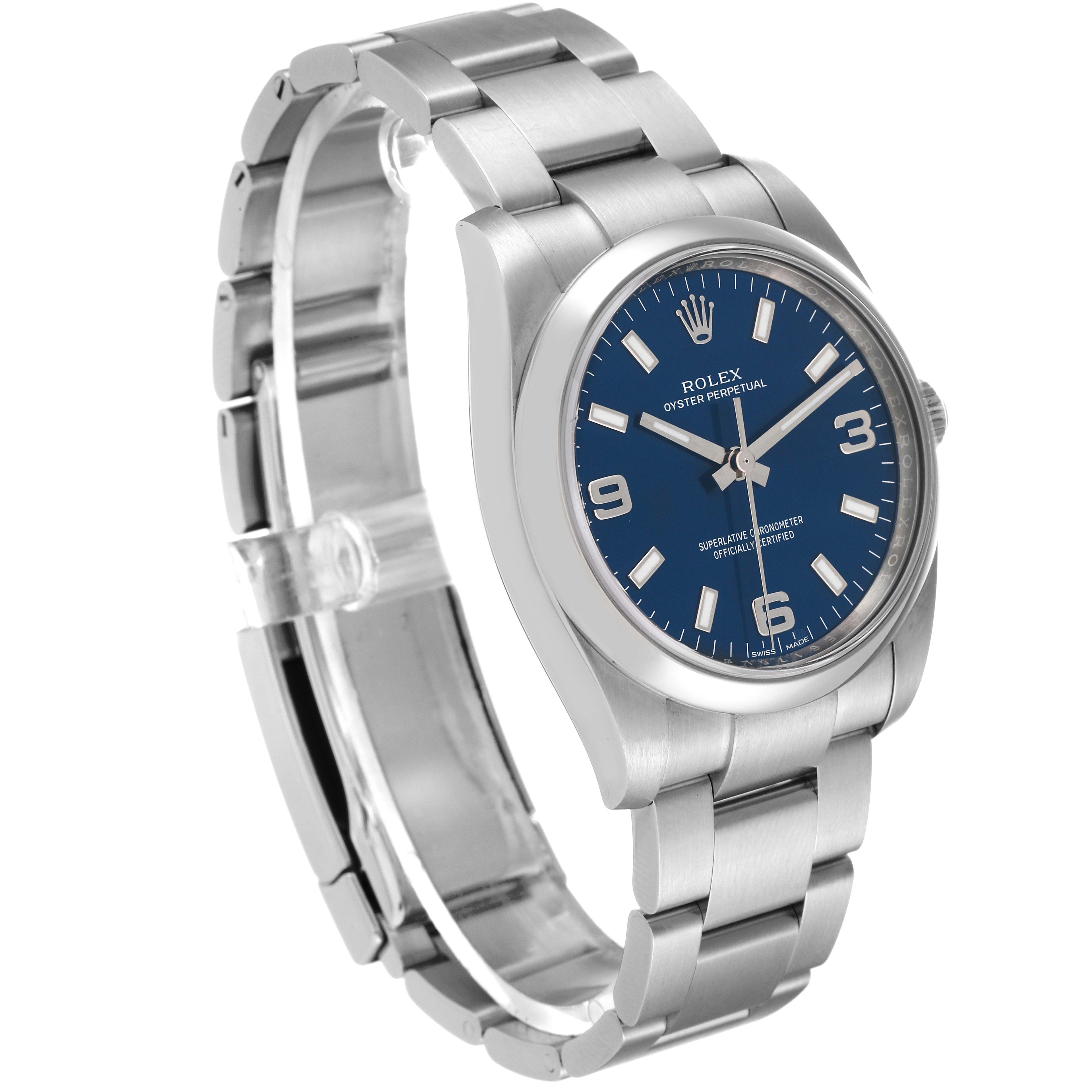 Rolex Air King Blue Dial Smooth Bezel Steel Mens Watch 114200 Box Card