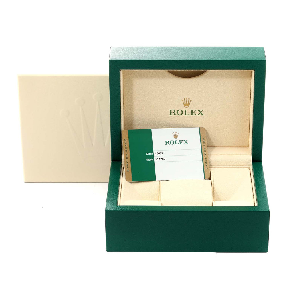 Rolex Air King Blue Dial Smooth Bezel Steel Mens Watch 114200 Box Card