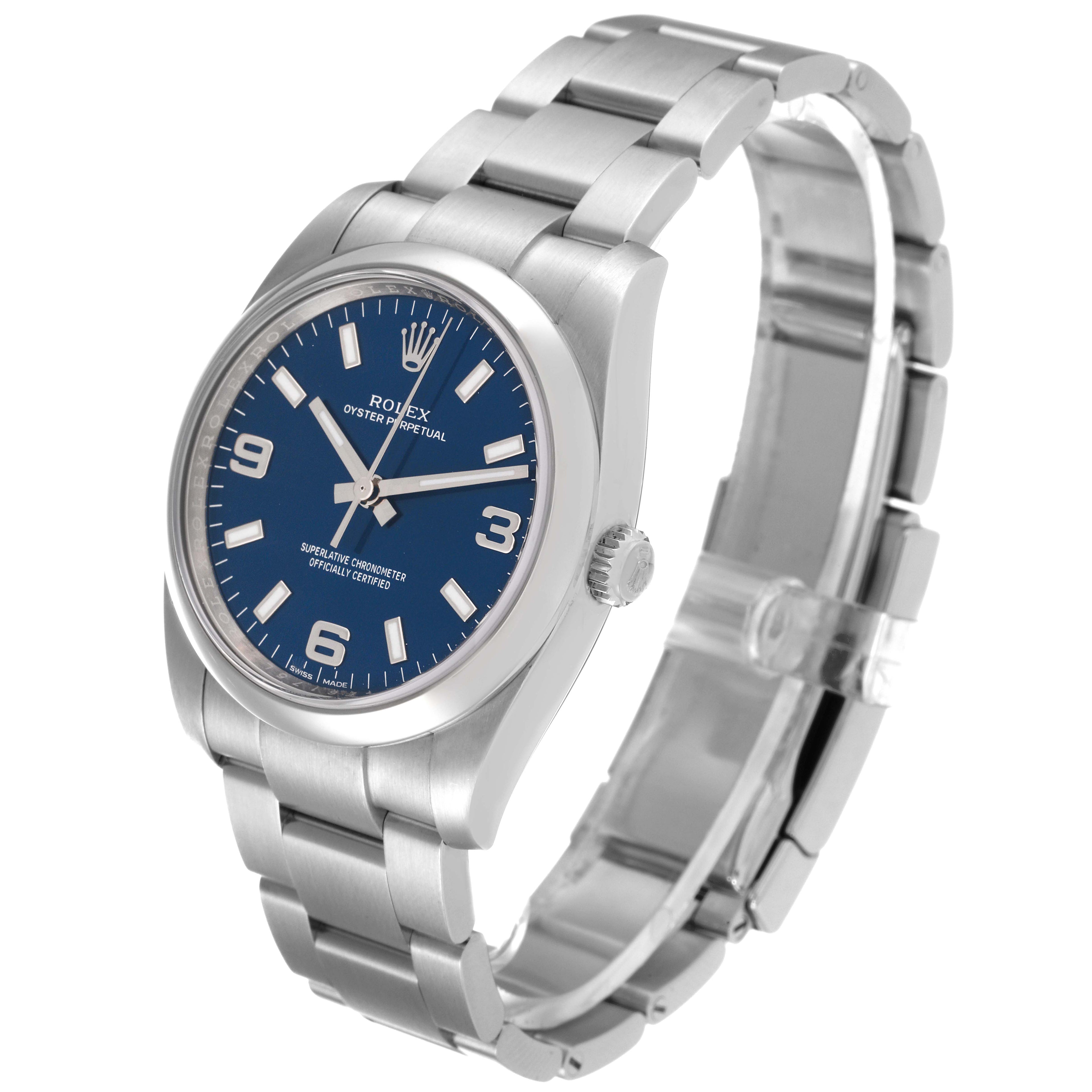 Rolex Air King Blue Dial Smooth Bezel Steel Mens Watch 114200 Box Card