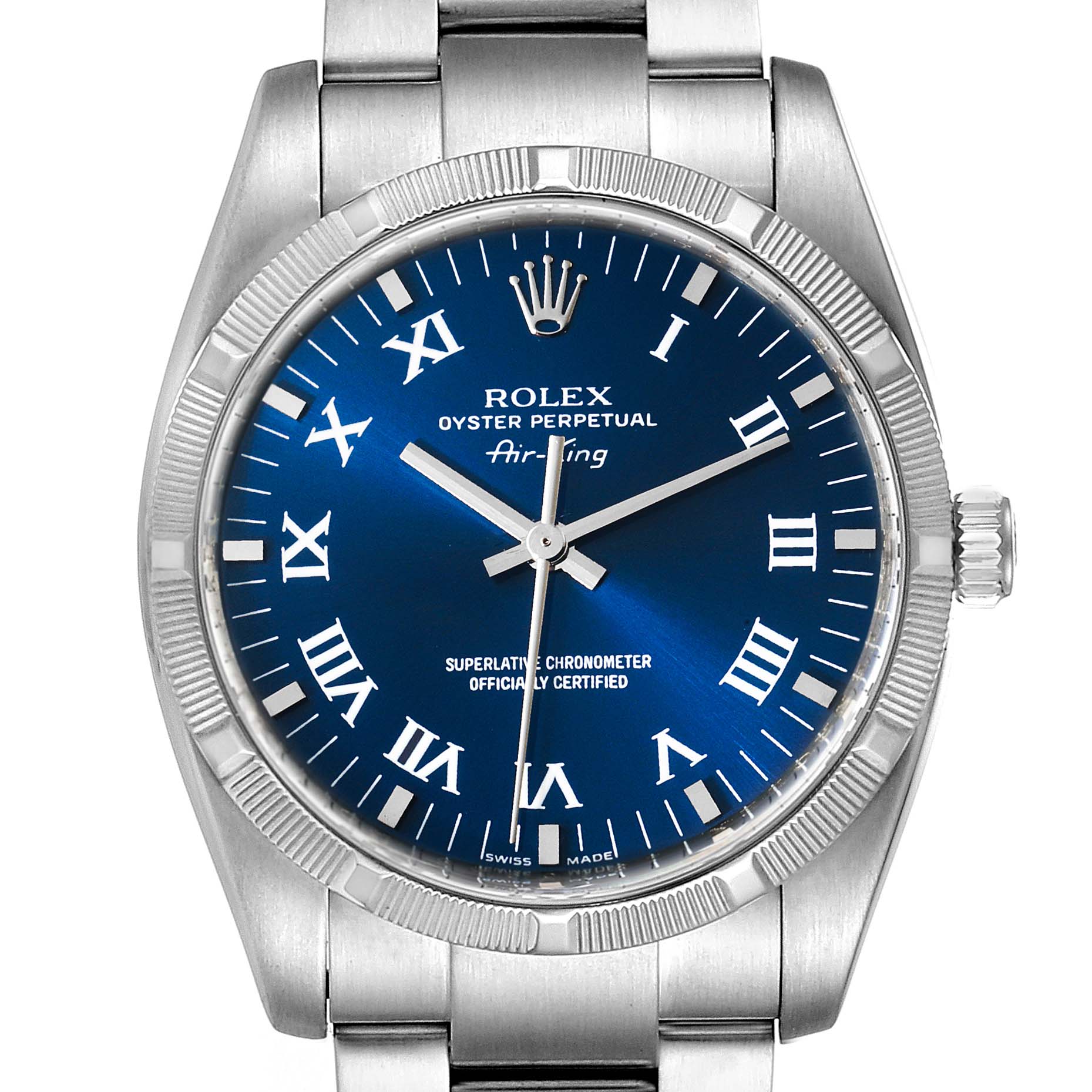 Rolex Air King Blue Roman Dial Steel Mens Watch 114210