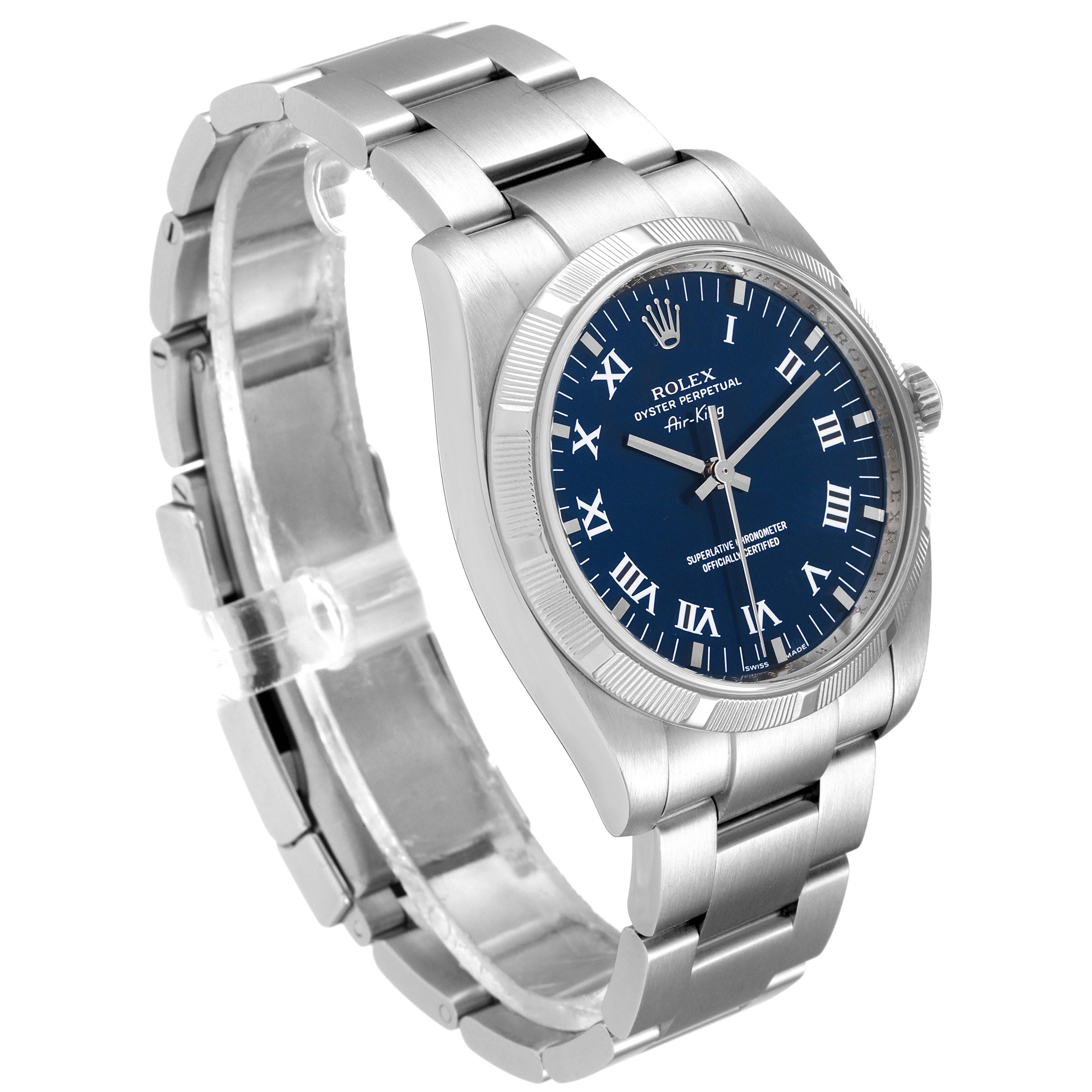 Rolex Air King Blue Roman Dial Steel Mens Watch 114210