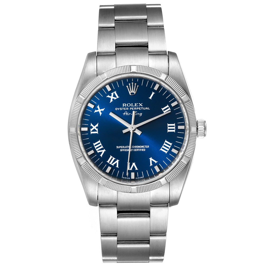 Rolex Air King Blue Roman Dial Steel Mens Watch 114210