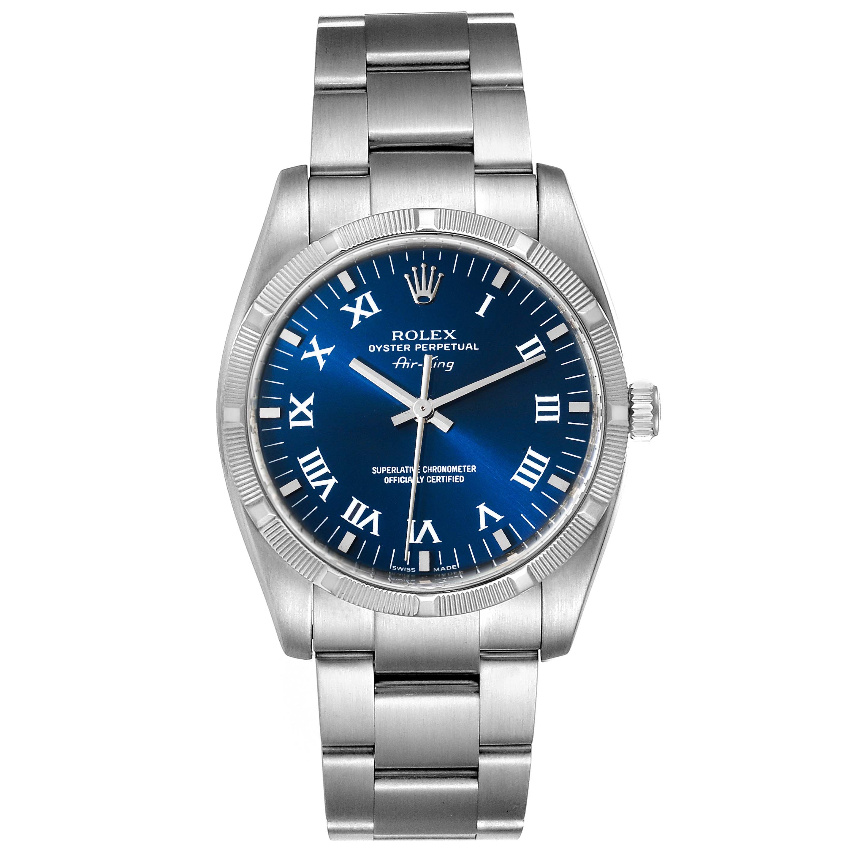 Rolex Air King Blue Roman Dial Steel Mens Watch 114210